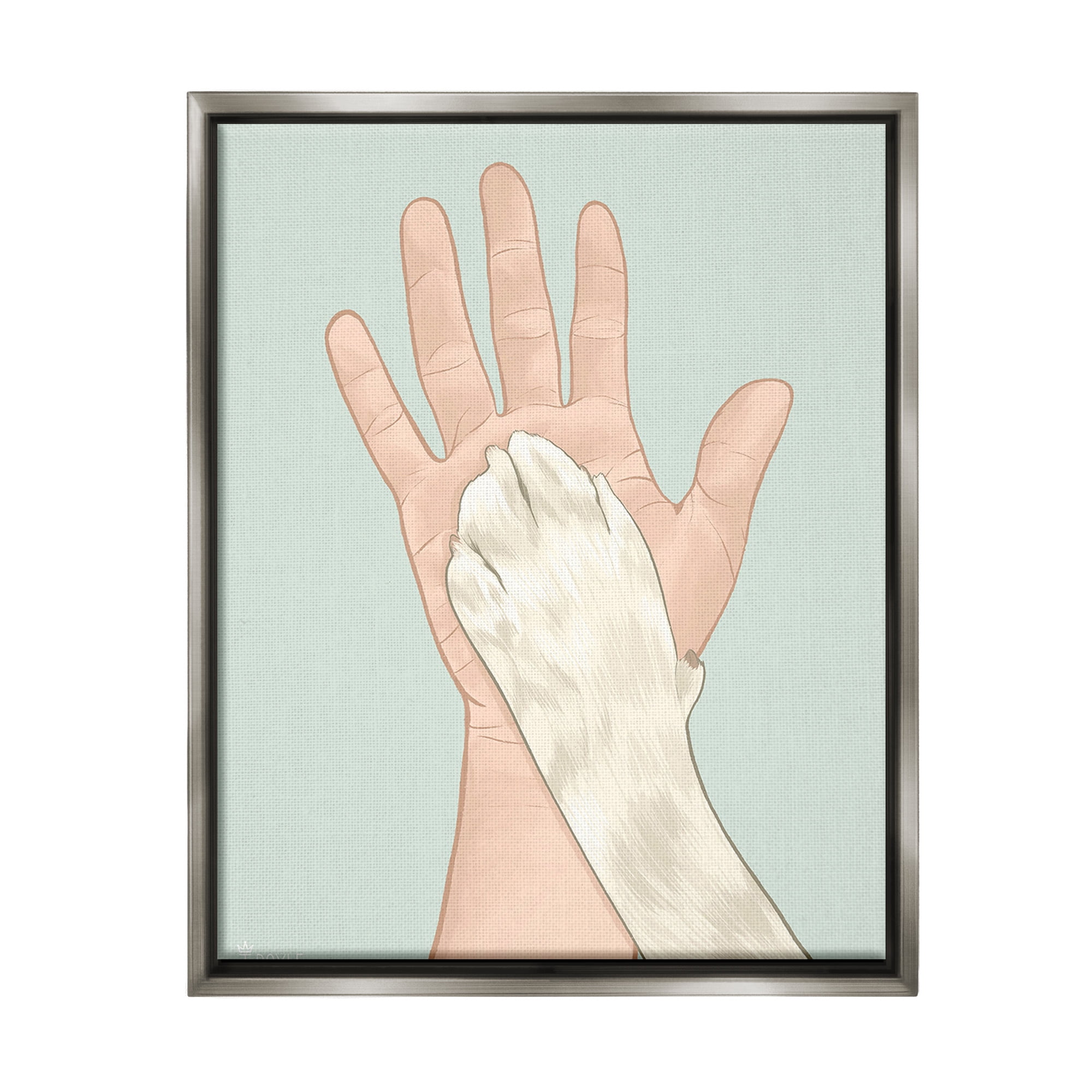 Stupell Industries Cat Paw High Five Animals & Insects Painting Gray Floater Framed Canvas Art Print Wall Art, 25 x 31