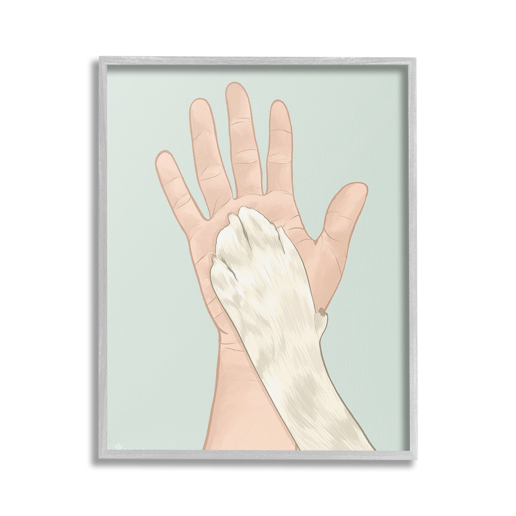 Stupell Industries Cat Paw High Five Animals & Insects Painting Gray Framed Art Print Wall Art, 16 x 20