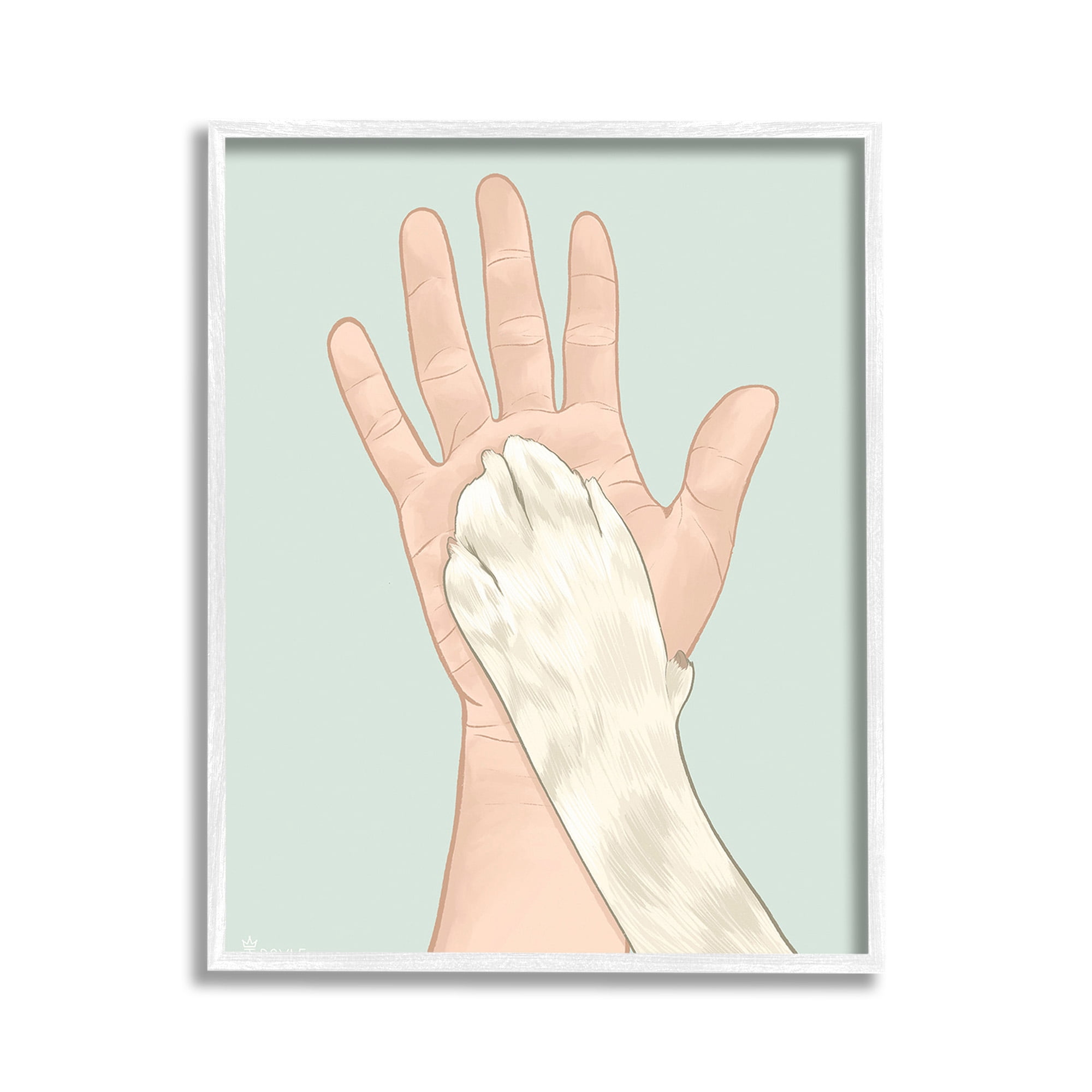 Stupell Industries Cat Paw High Five Animals & Insects Painting White Framed Art Print Wall Art, 11 x 14