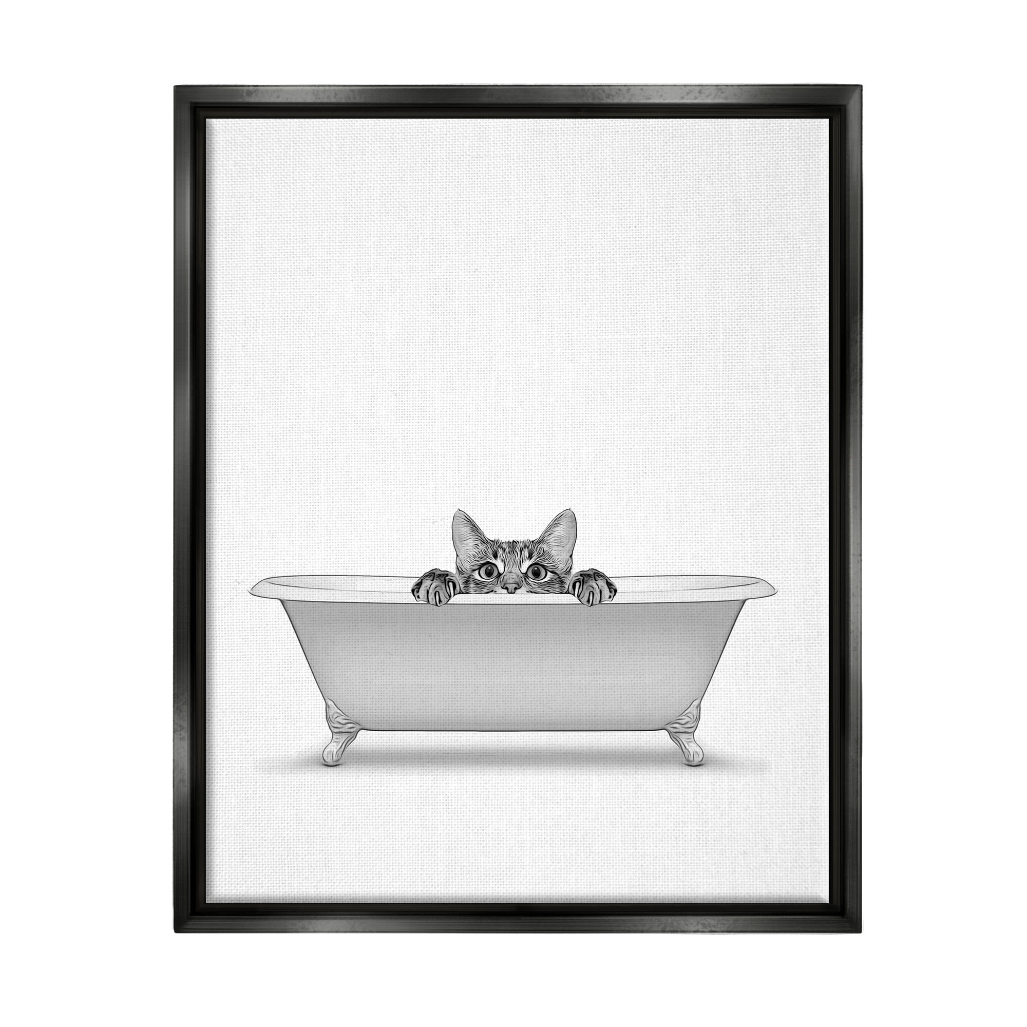 Stupell Industries Cat Peeking Bathroom Tub Animals & Insects Painting Black Floater Framed Art Print Wall Art