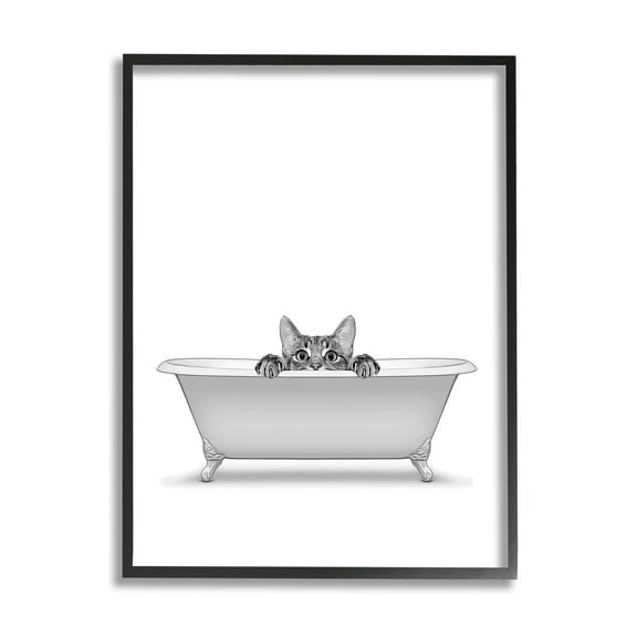 Stupell Industries Cat Peeking Bathroom Tub Animals & Insects Painting Black Framed Art Print Wall Art