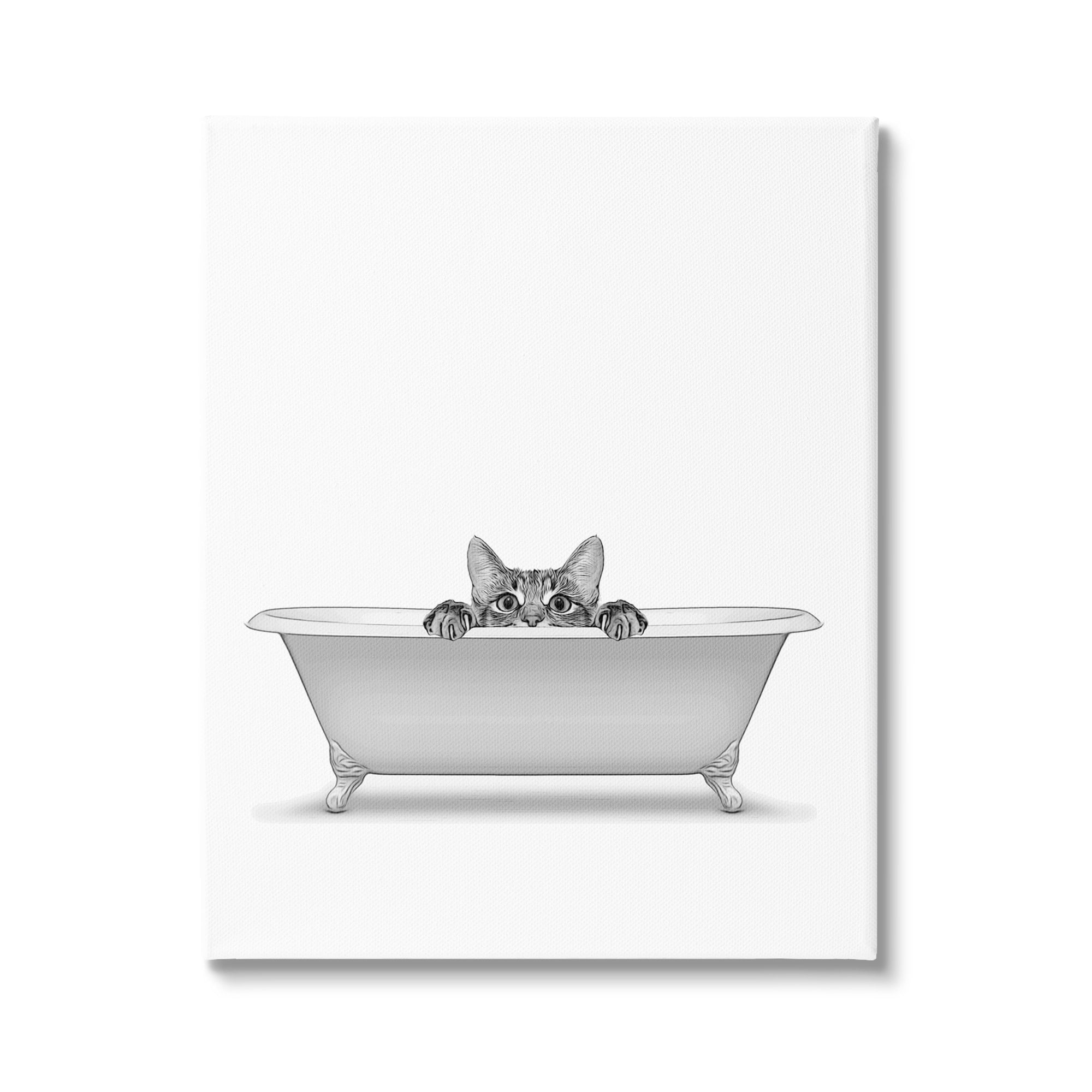 Stupell Industries Cat Peeking Bathroom Tub Animals & Insects Painting Gallery Wrapped Canvas Print Wall Art