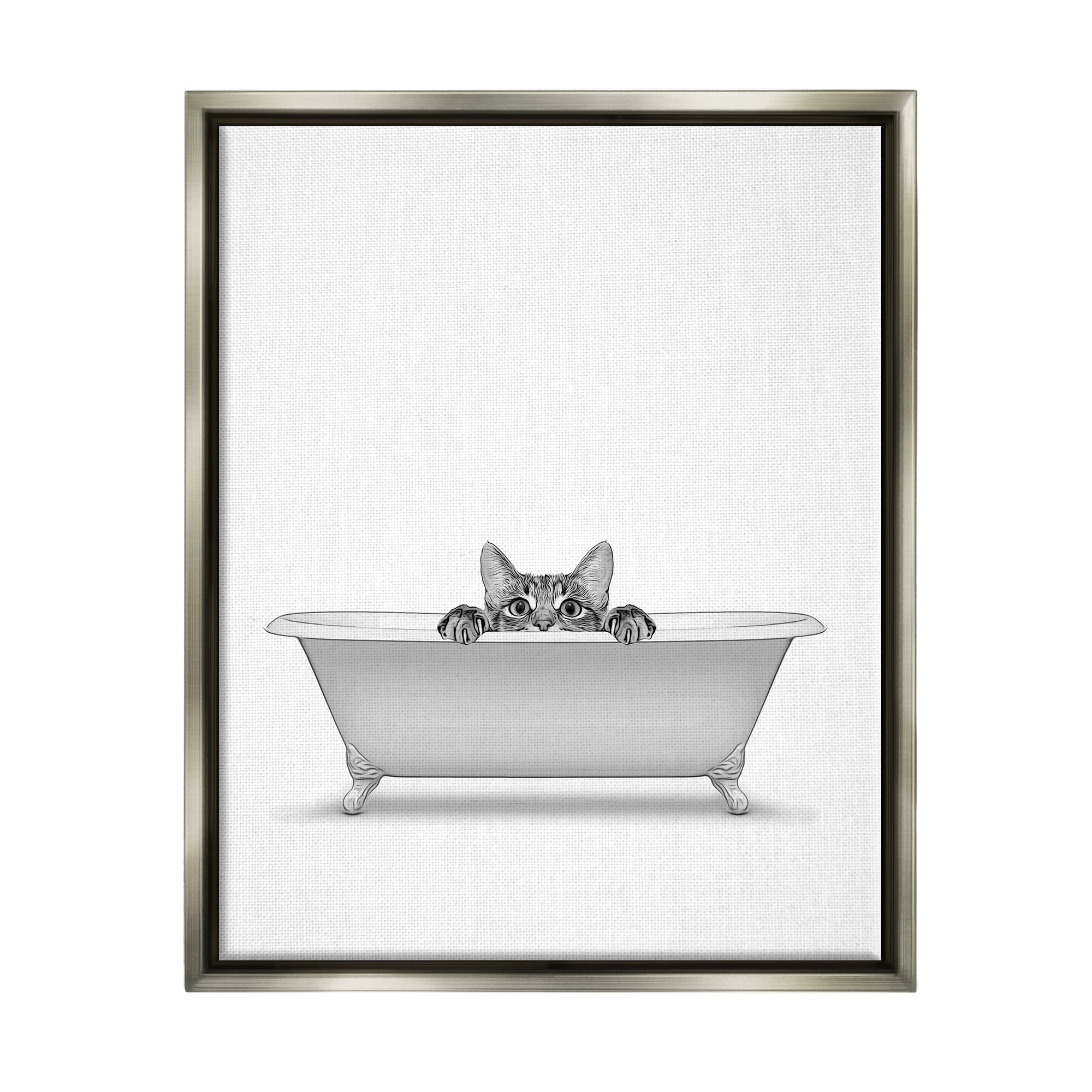 Stupell Industries Cat Peeking Bathroom Tub Animals & Insects Painting Gray Floater Framed Art Print Wall Art