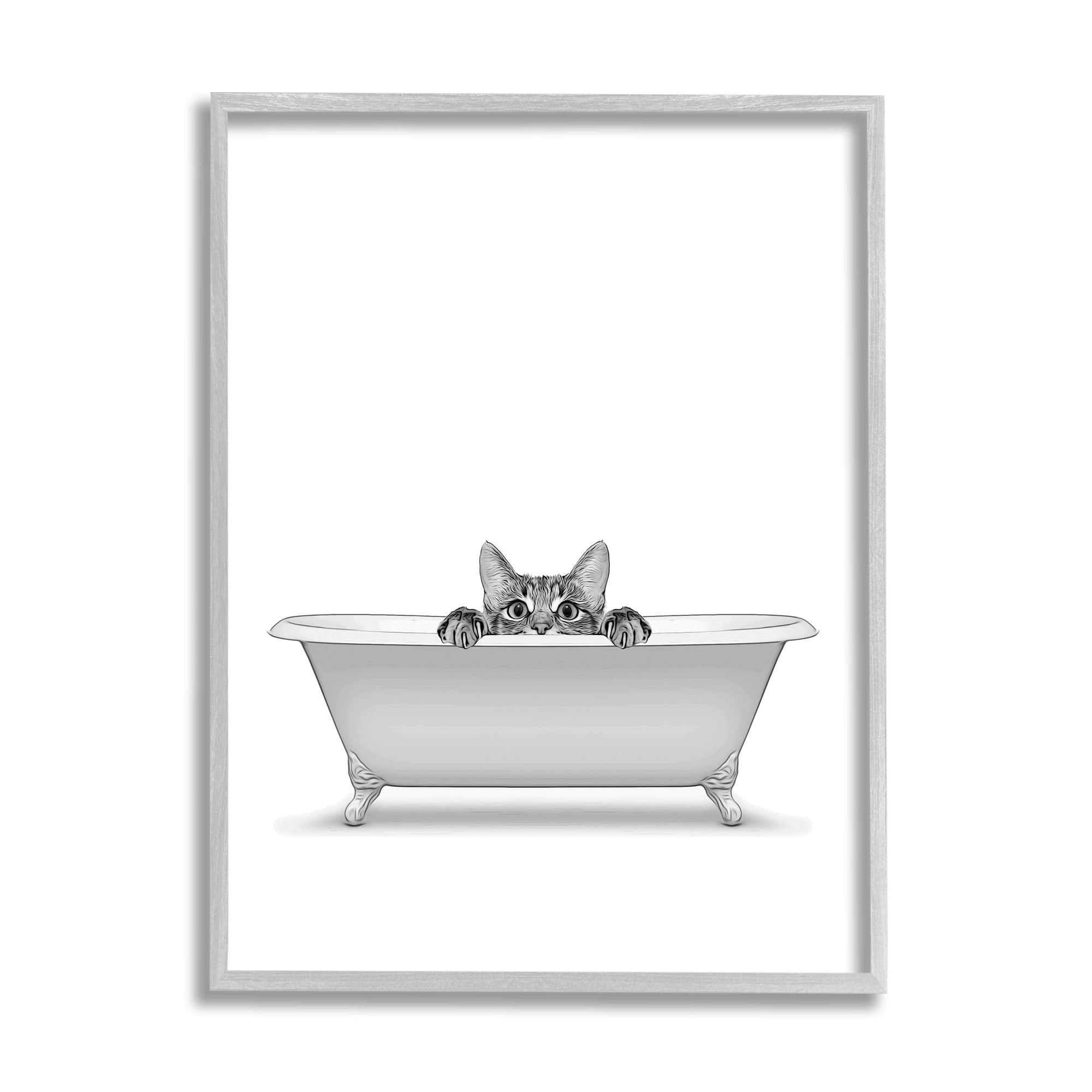 Stupell Industries Cat Peeking Bathroom Tub Animals & Insects Painting Gray Framed Art Print Wall Art