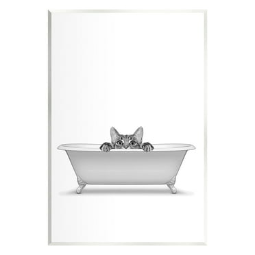 Stupell Industries Cat Peeking Bathroom Tub Animals & Insects Painting Unframed Art Print Wall Art