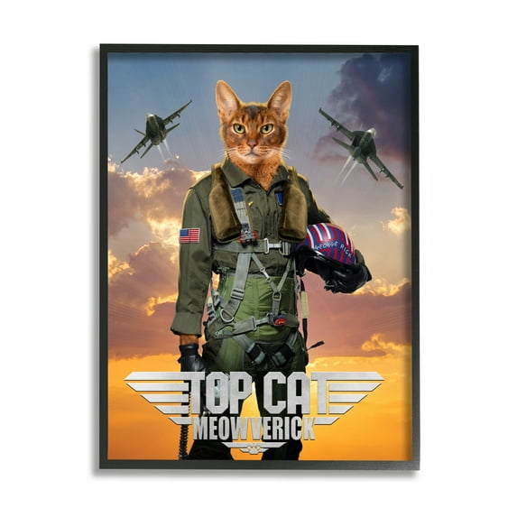Stupell Industries Cat Pilot & Aircraft Animals & Insects Painting Black Framed Art Print Wall Art, 11 x 14