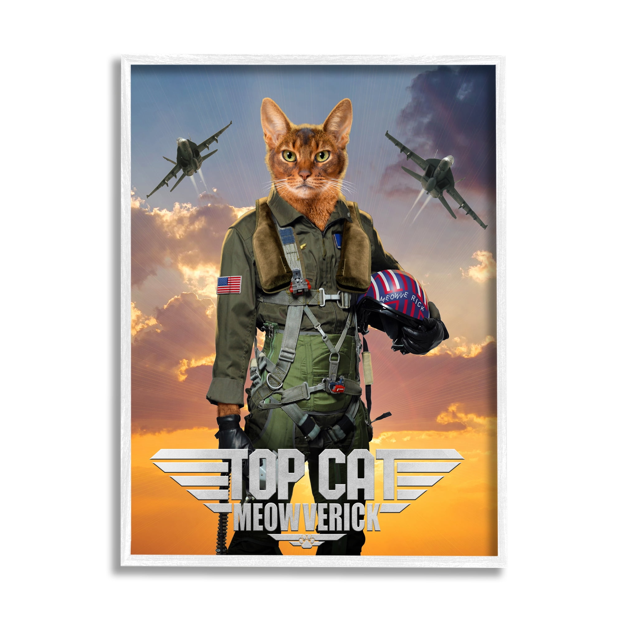 Stupell Industries Cat Pilot & Aircraft Animals & Insects Painting White Framed Art Print Wall Art, 16 x 20