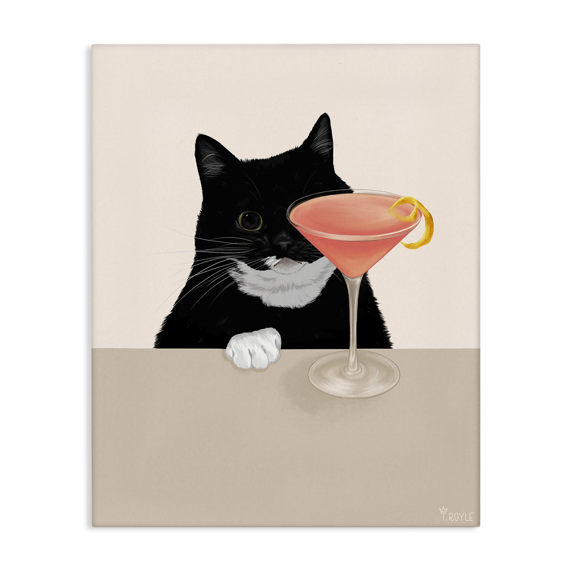 Stupell Industries Cat & Pink Cocktail Food & Beverage Painting Gallery Wrapped Canvas Art Print Wall Art, 36 x 48