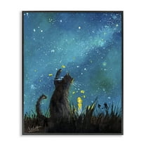Stupell Industries Cat Playing Under Stars Astrology & Stars Painting Black Framed Art Print Wall Art, 11 x 14