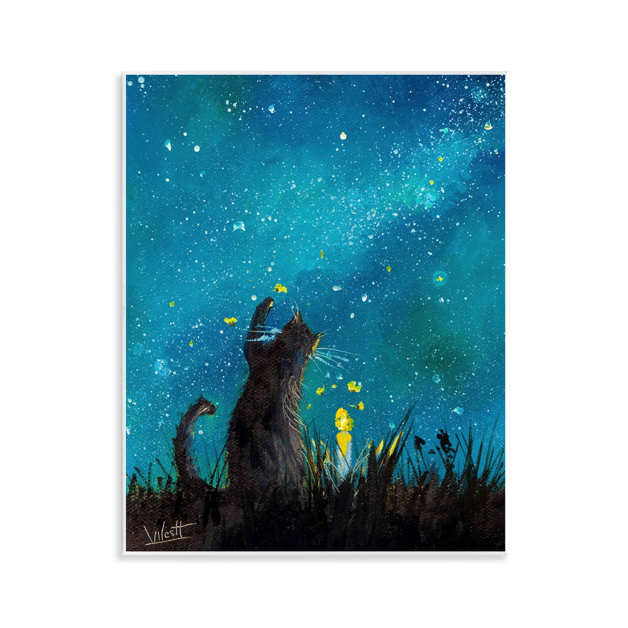 Stupell Industries Cat Playing Under Stars Astrology & Stars Painting Unframed Art Print Wall Art, 11 x 14