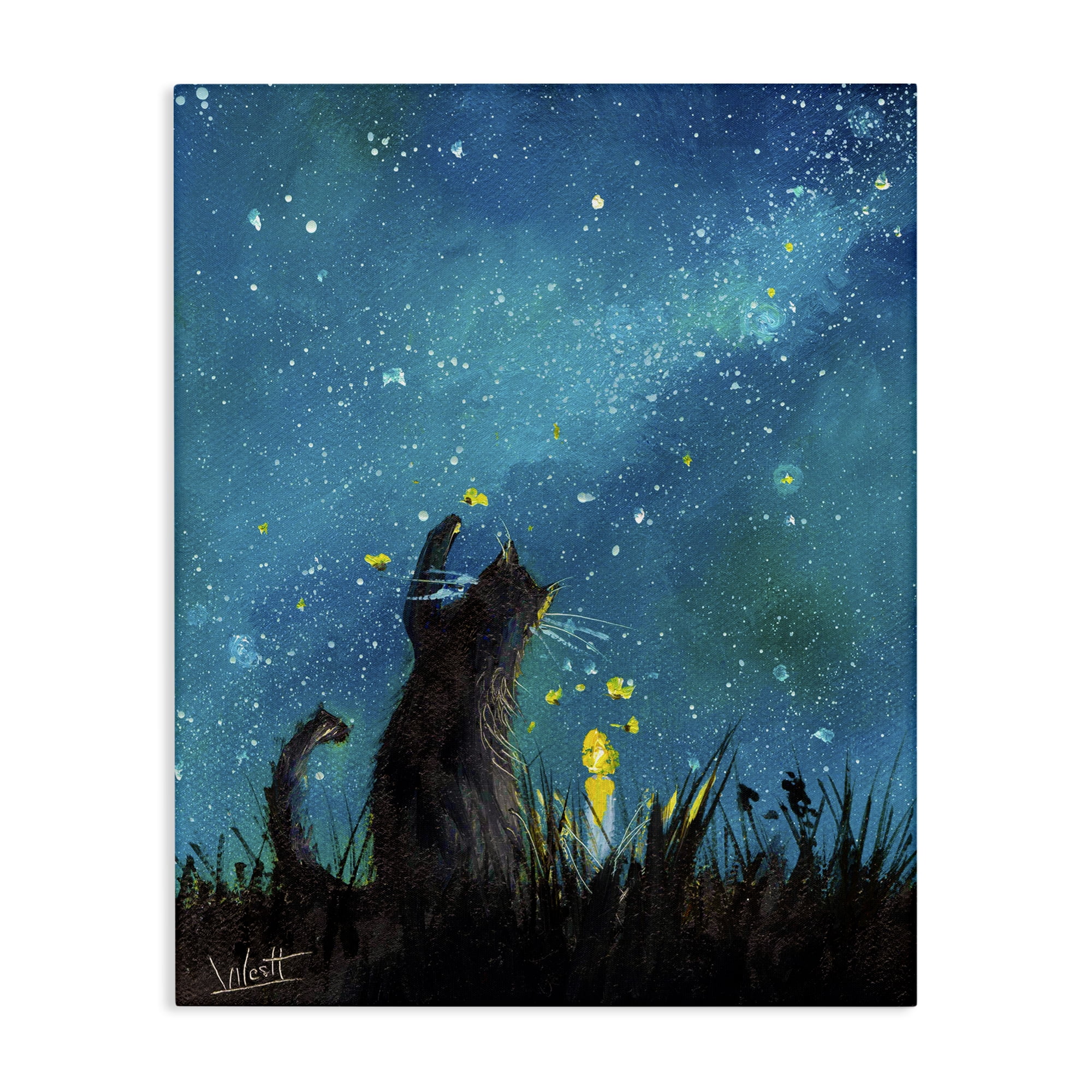 Stupell Industries Cat Playing Under Stars Astrology & Stars Painting Wrapped Canvas Art Print Wall Art, 16 x 20