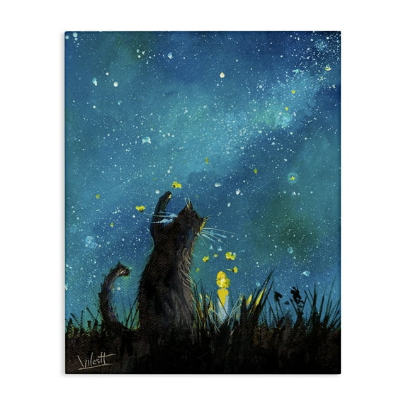 Stupell Industries Cat Playing Under Stars Astrology & Stars Painting Wrapped Canvas Art Print Wall Art, 24 x 30