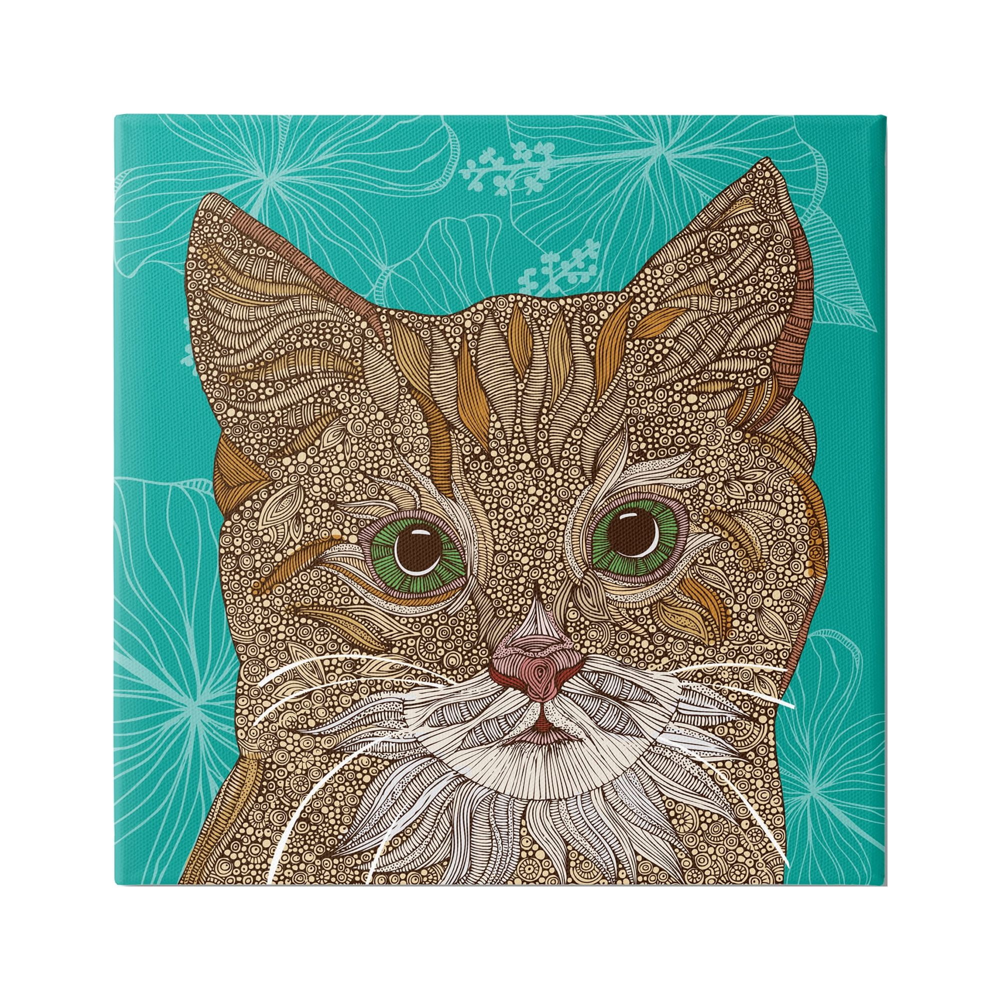 Stupell Industries Cat Portrait Hibiscus Botanicals Abstract Fractal Designs Graphic Art Gallery Wrapped Canvas Print Wall Art, Design by Valentina Harper