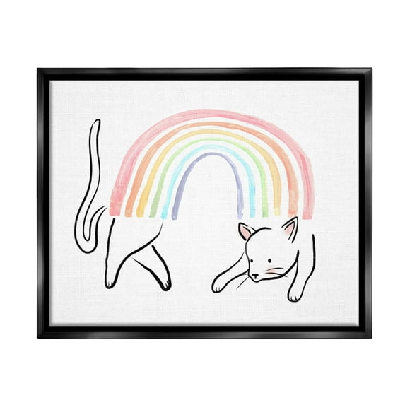 Stupell Industries Cat Rainbow Fun Pet Animal Animals & Insects Painting Black Floater Framed Art Print Wall Art
