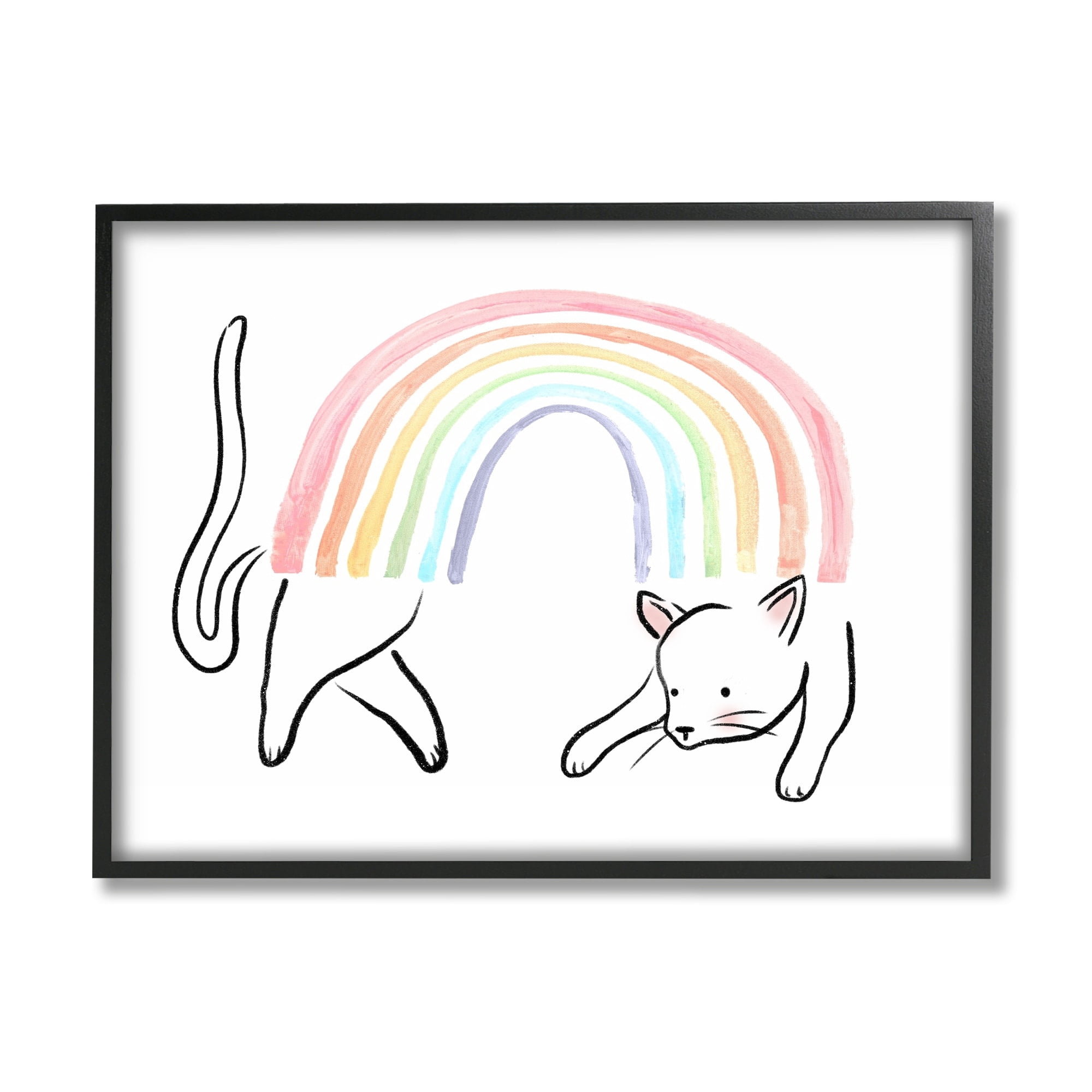 Stupell Industries Cat Rainbow Fun Pet Animal Animals & Insects Painting Black Framed Art Print Wall Art