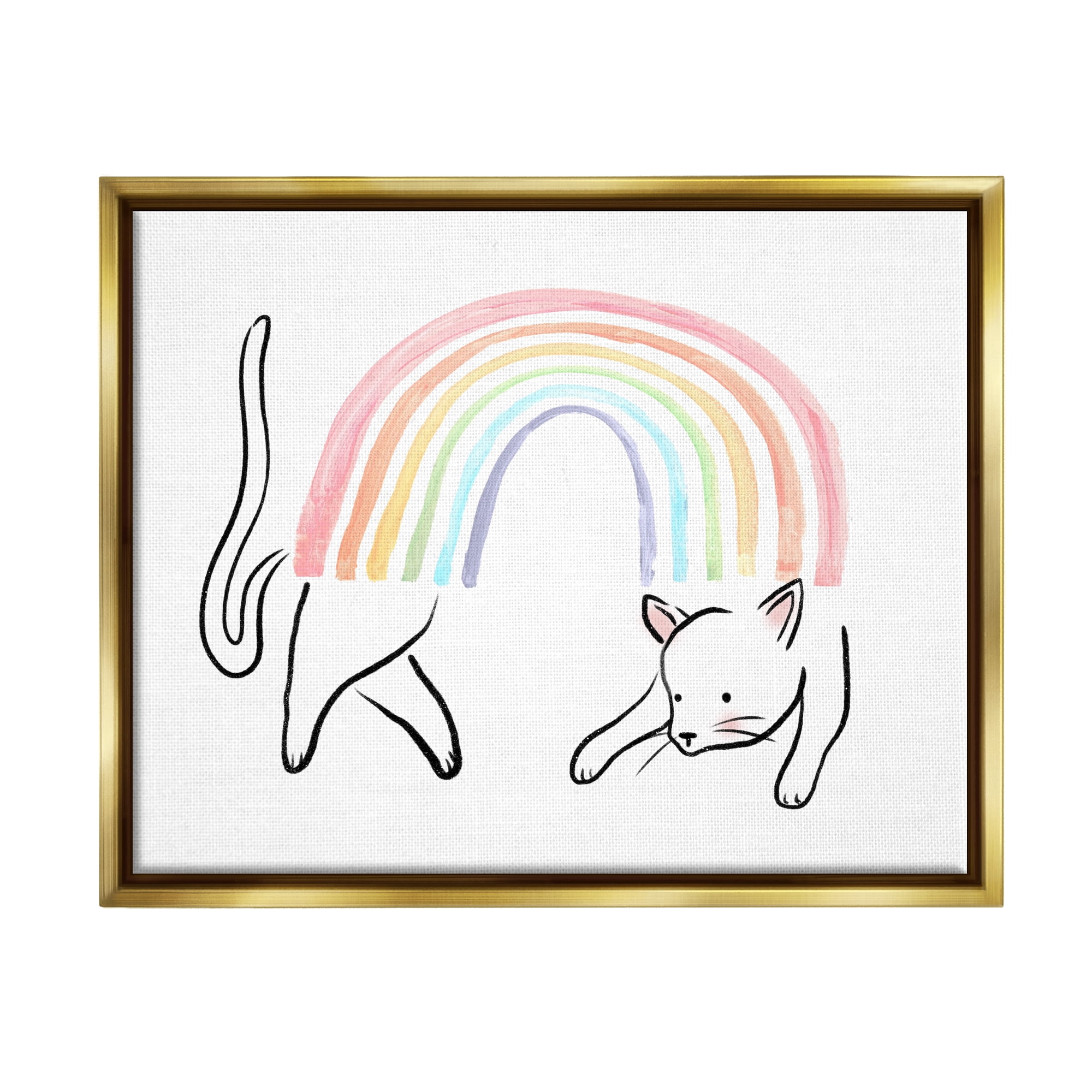 Stupell Industries Cat Rainbow Fun Pet Animal Animals & Insects Painting Gold Floater Framed Art Print Wall Art