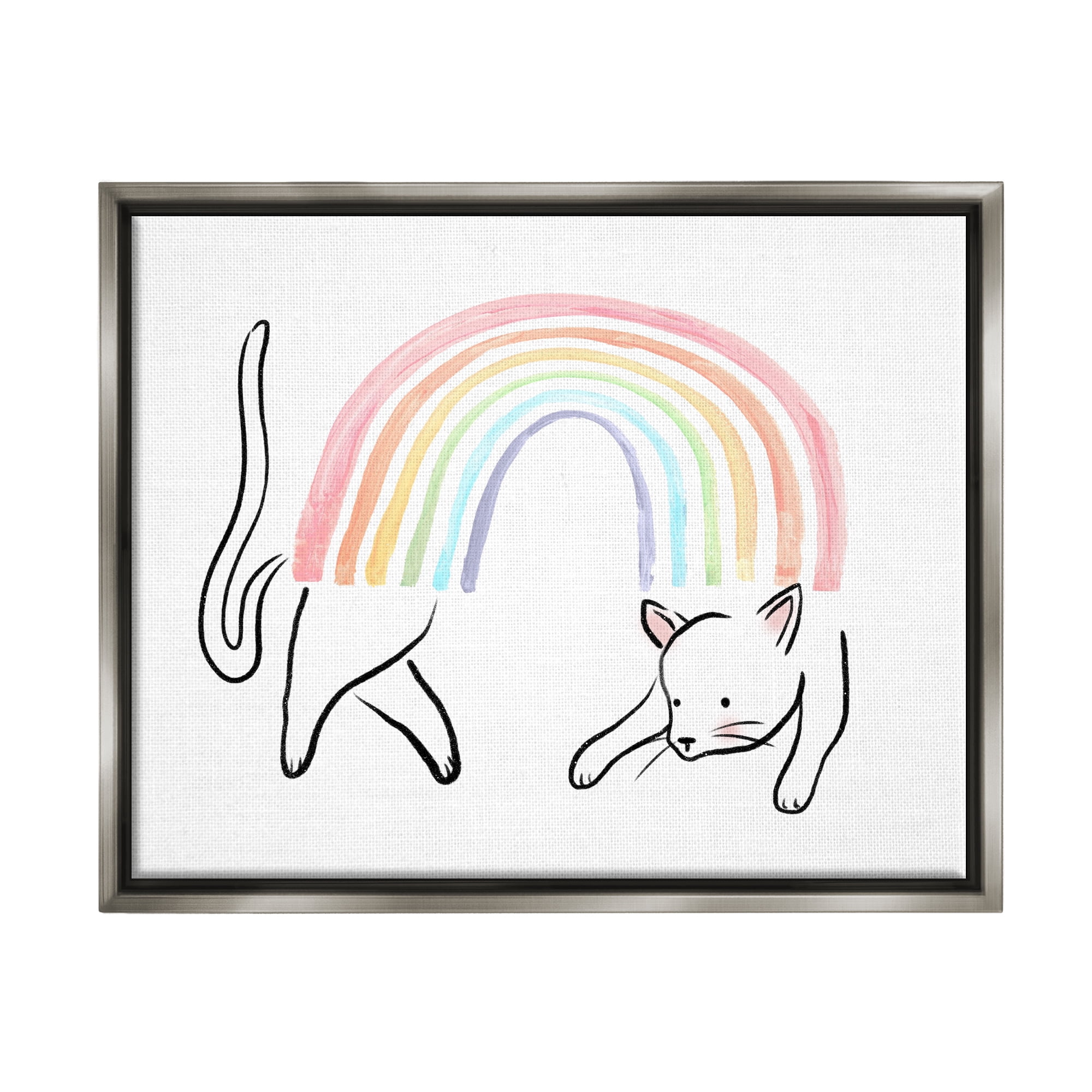 Stupell Industries Cat Rainbow Fun Pet Animal Animals & Insects Painting Gray Floater Framed Art Print Wall Art