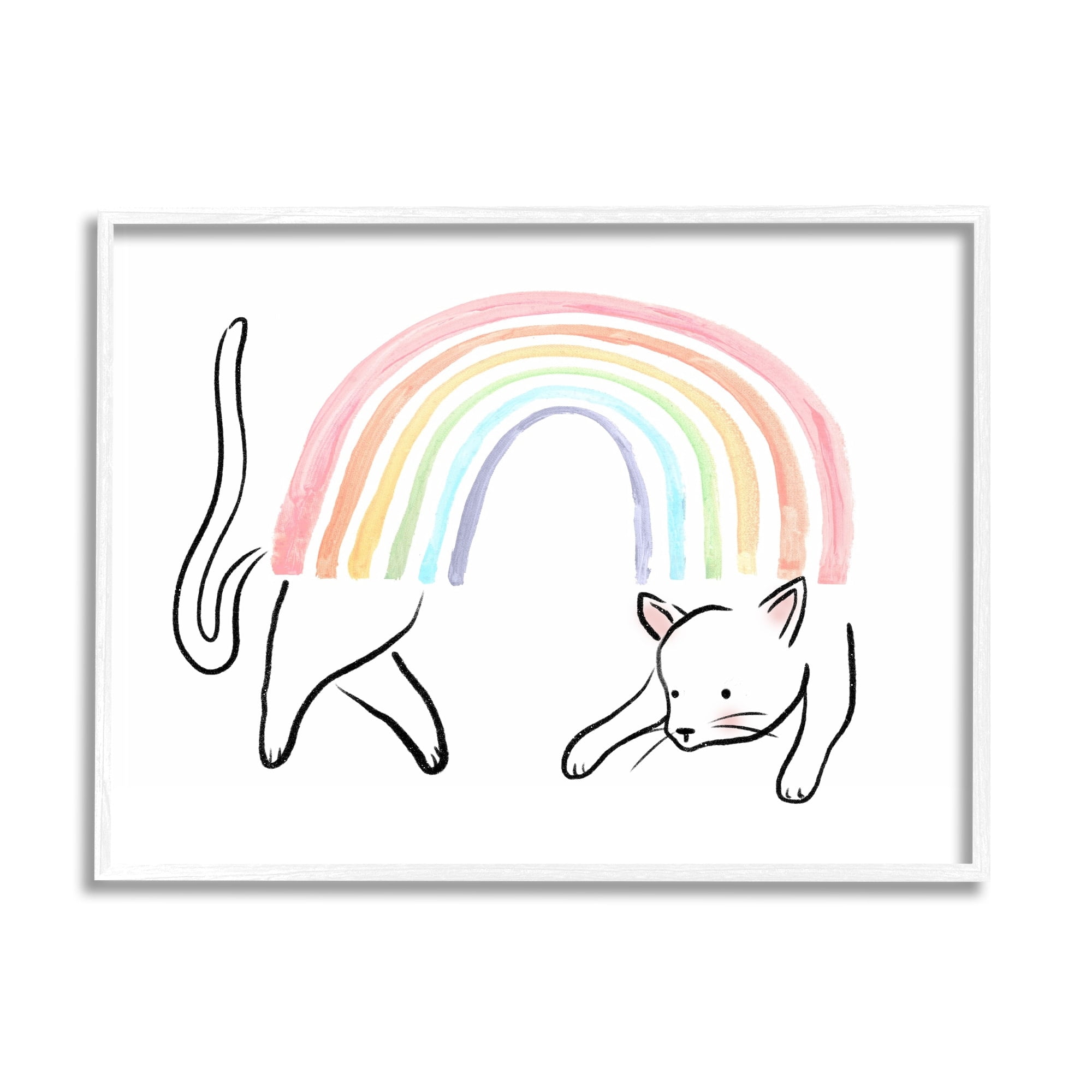Stupell Industries Cat Rainbow Fun Pet Animal Animals & Insects Painting White Framed Art Print Wall Art
