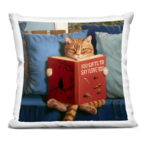 Stupell Industries Cat Reading Funny Book Decorative Printed Throw Pillow, design by Lucia Heffernan
