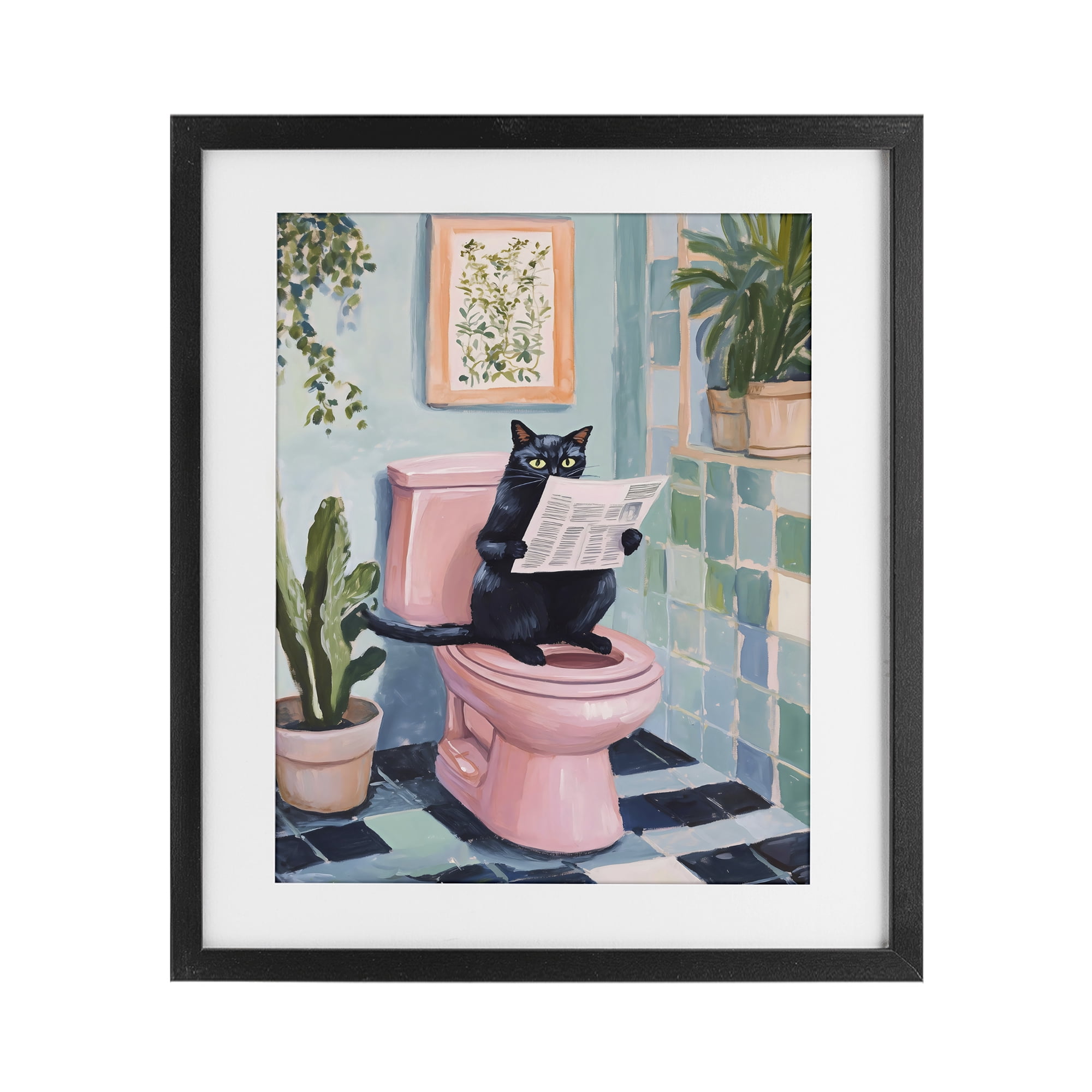 Stupell Industries Cat Reading on Pink Toilet Black Framed Print Under Glass, design by The Prints Vibe