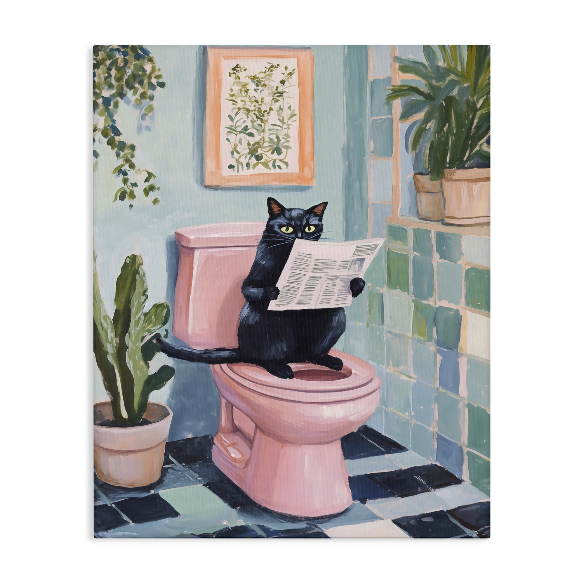 Stupell Industries Cat Reading on Pink Toilet Canvas Wall Art, design by The Prints Vibe