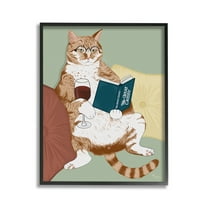 Stupell Industries Cat Reading with Wine Animals & Insects Painting Black Framed Art Print Wall Art, 11 x 14