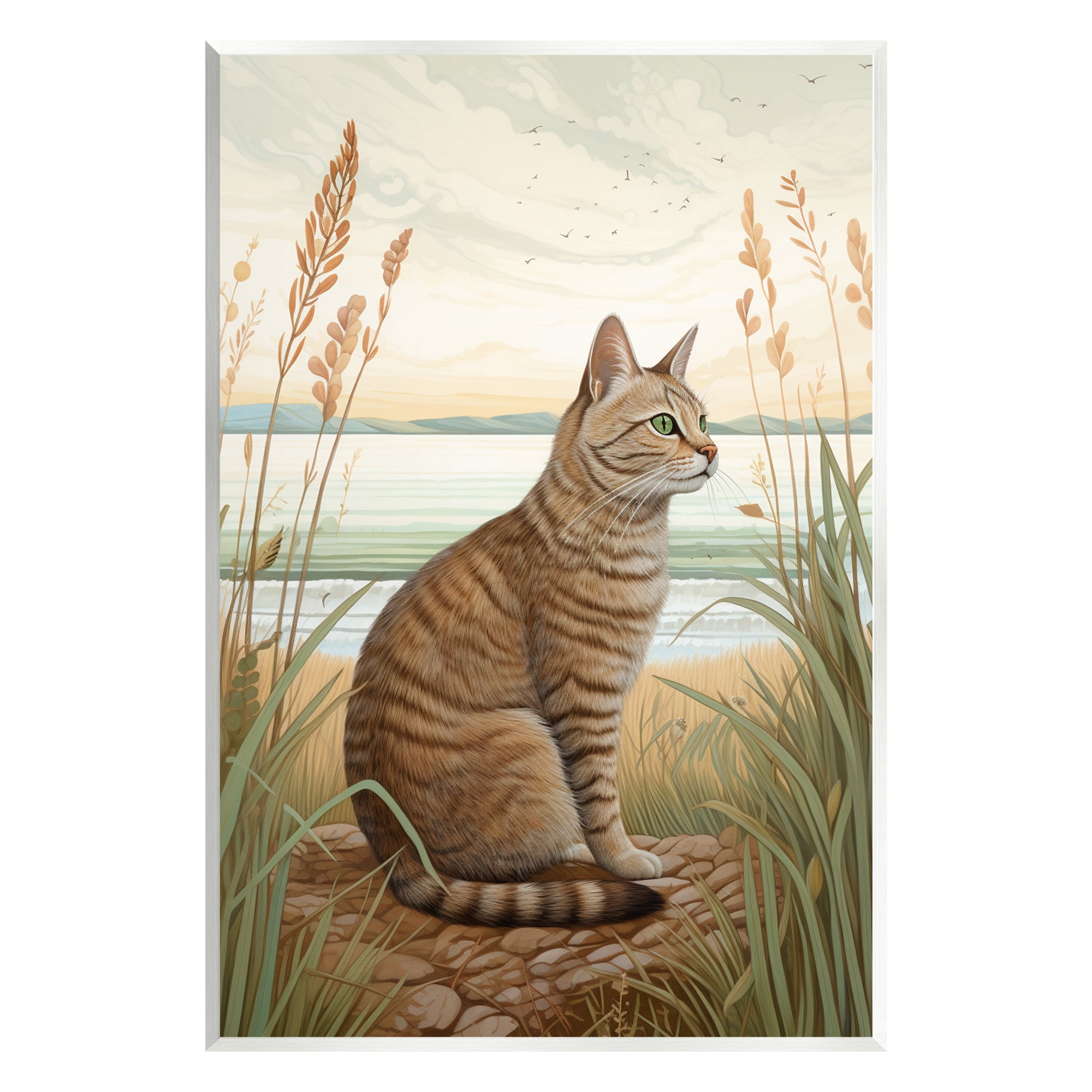 Stupell Industries Cat Sitting on Beach Animals & Insects Painting Unframed Art Print Wall Art, 13 x 19