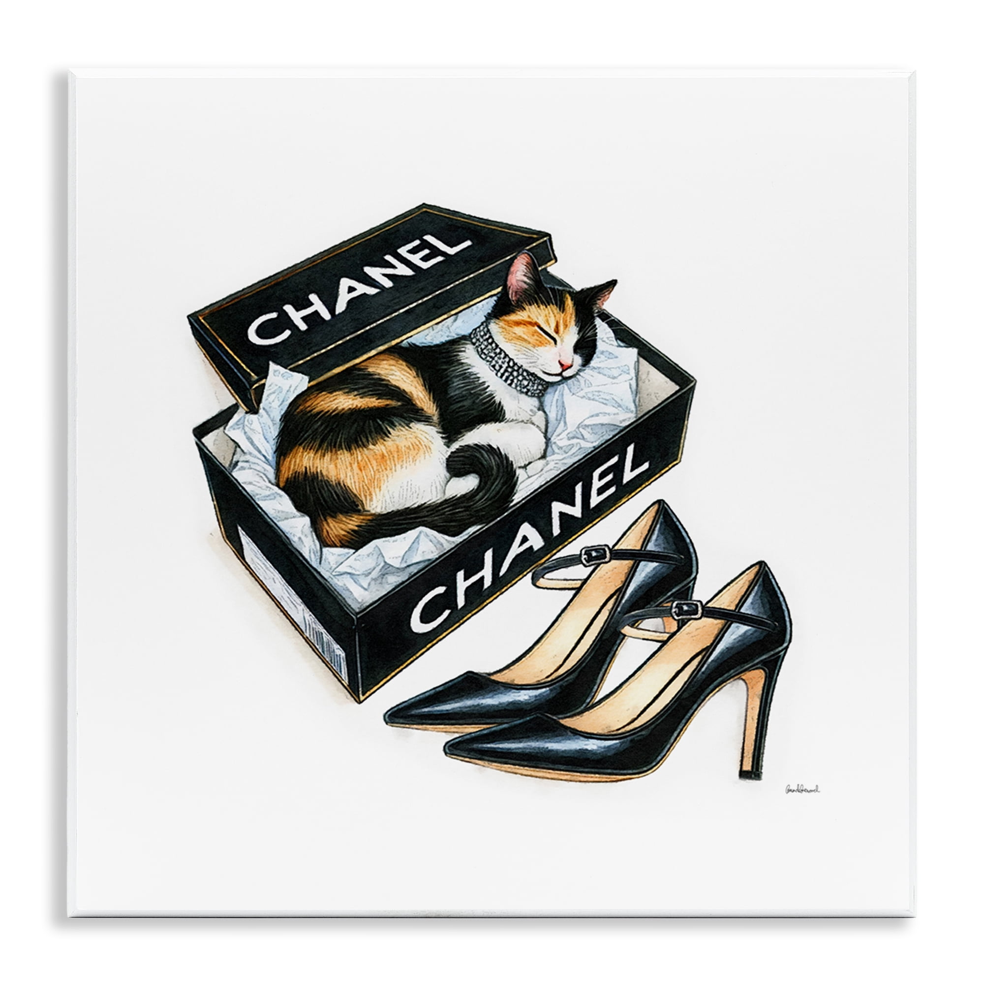 Stupell Industries Cat Sleeping Heels Box Animals Painting Unframed Art Print Wall Art, 12 x 12