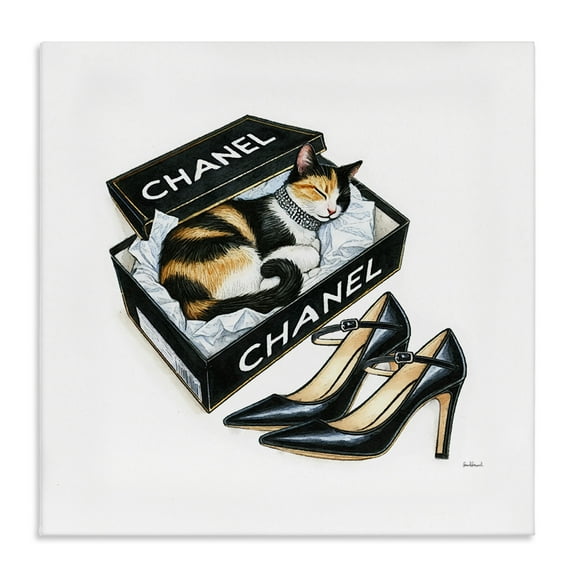 Stupell Industries Cat Sleeping Heels Box Animals Painting Wrapped Canvas Art Print Wall Art, 17 x 17