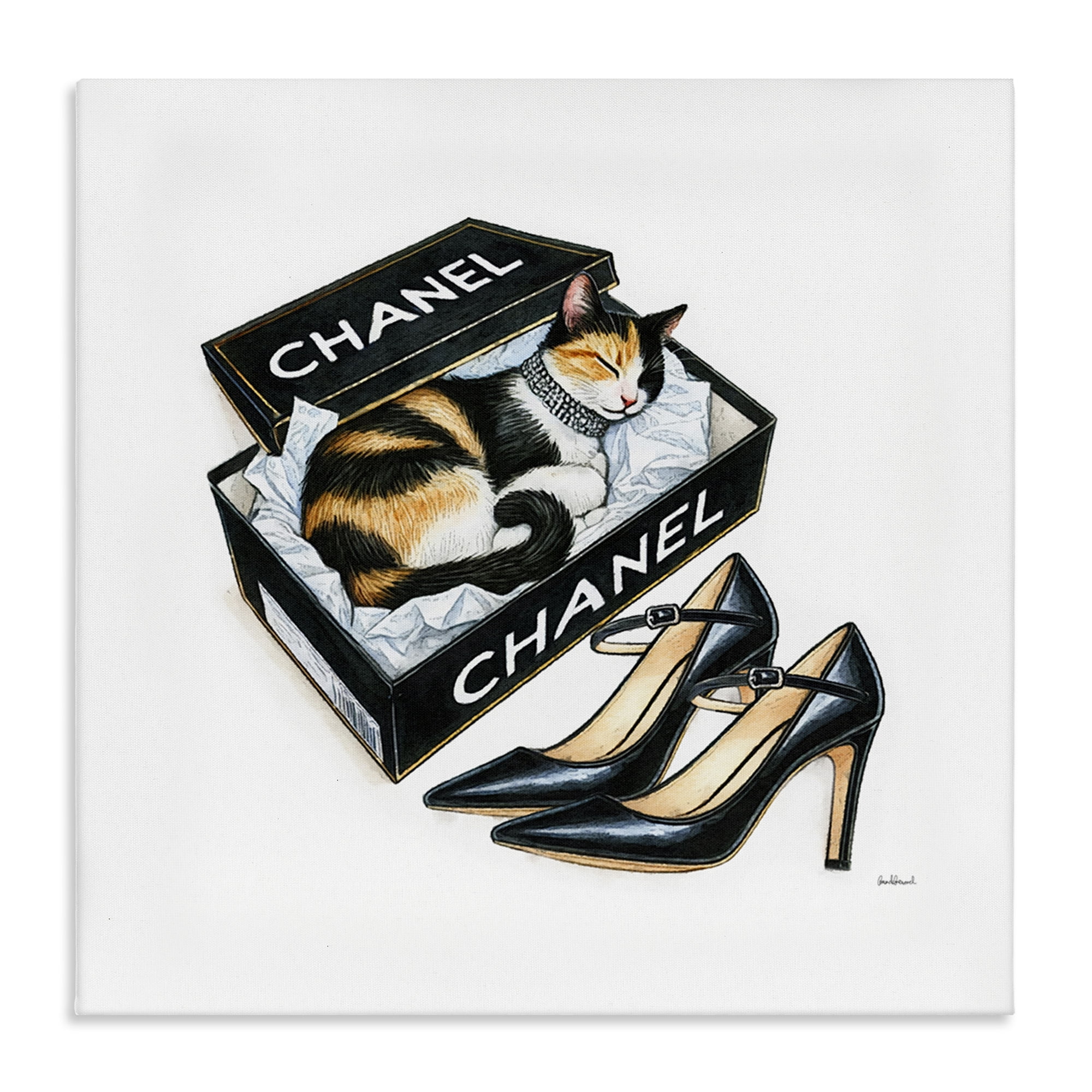 Stupell Industries Cat Sleeping Heels Box Animals Painting Wrapped Canvas Art Print Wall Art, 24 x 24