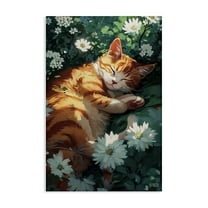 Stupell Industries Cat Sleeping in Meadow Animals & Insects Painting Gallery Wrapped Canvas Art Print Wall Art, 16 x 24