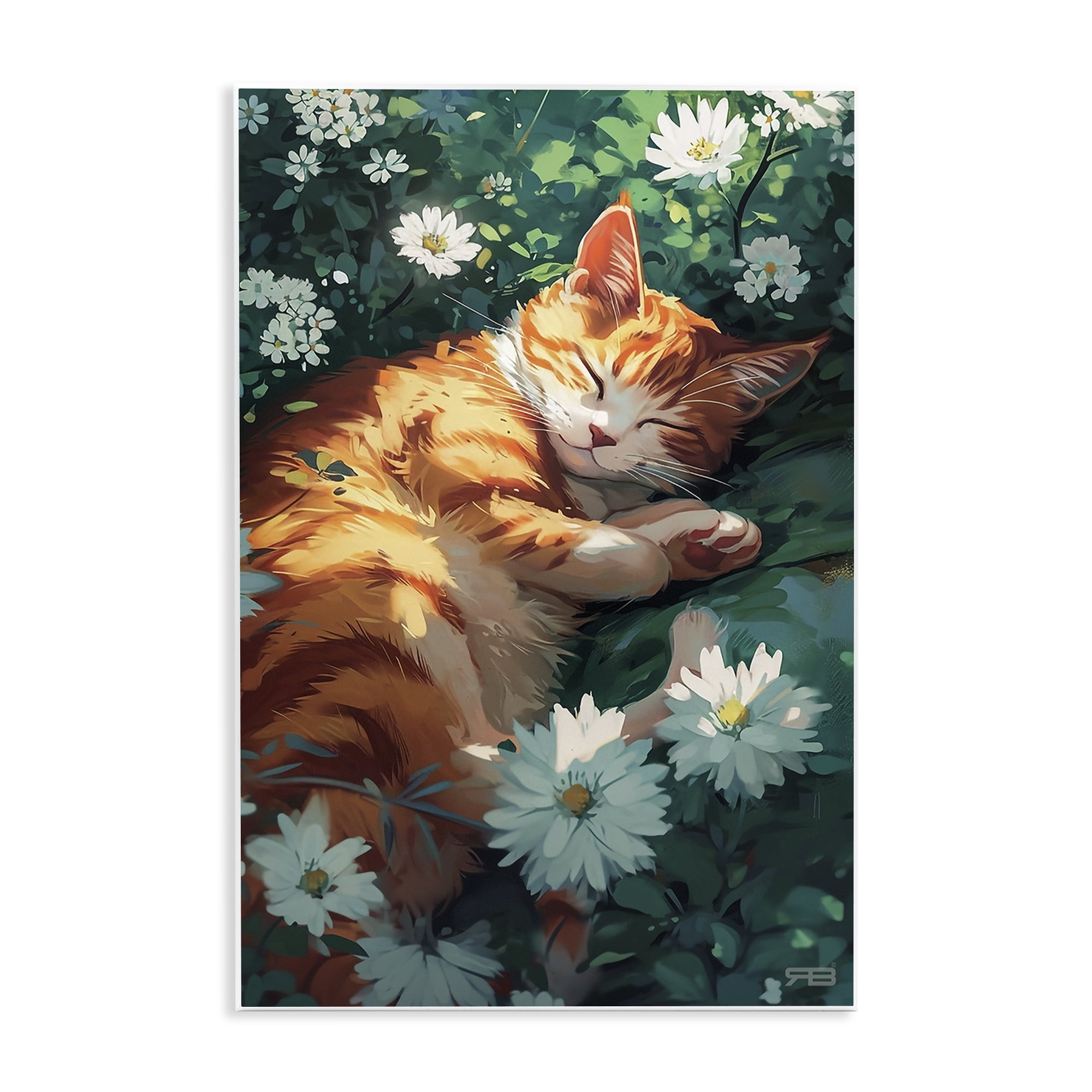 Stupell Industries Cat Sleeping in Meadow Animals & Insects Painting Unframed Art Print Wall Art, 13 x 19