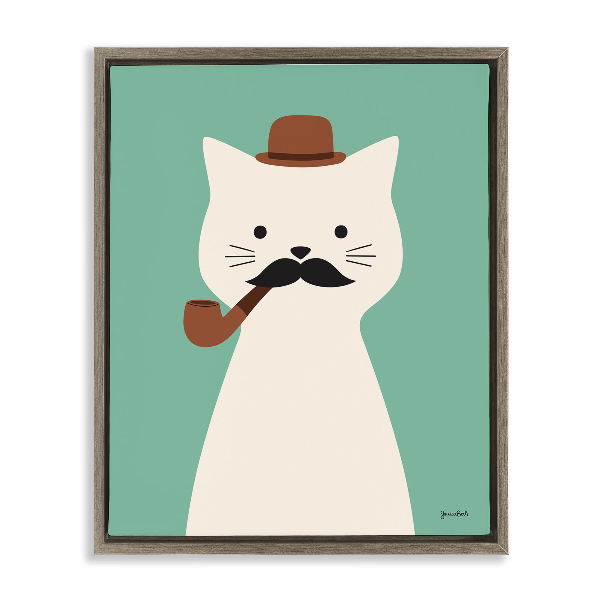 Stupell Industries Cat Smoking Pipe Animals Painting Brown Floater Framed Canvas Art Print Wall Art, 25 x 31