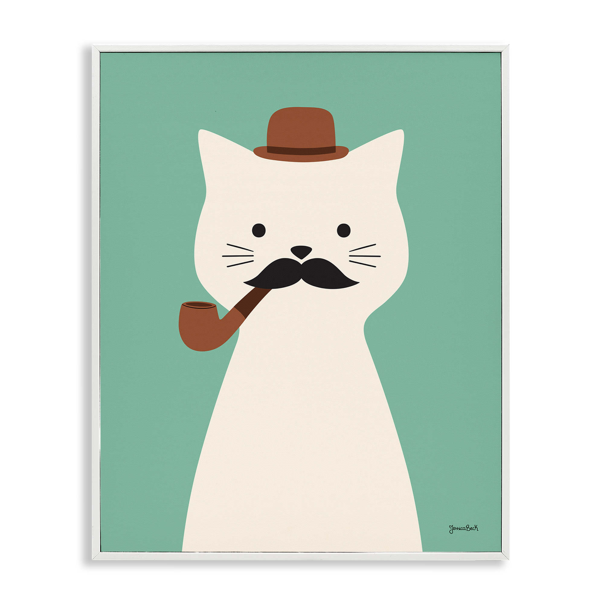 Stupell Industries Cat Smoking Pipe Animals Painting White Framed Art Print Wall Art, 16 x 20