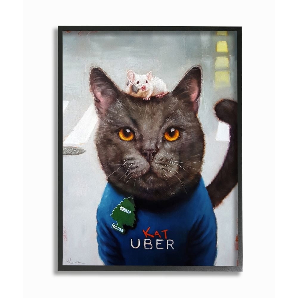 Stupell Industries Cat Taxi Modern Day Animal Humor Ride Share Framed Wall Art Design by Lucia Heffernan, 11" x 14", Black Framed