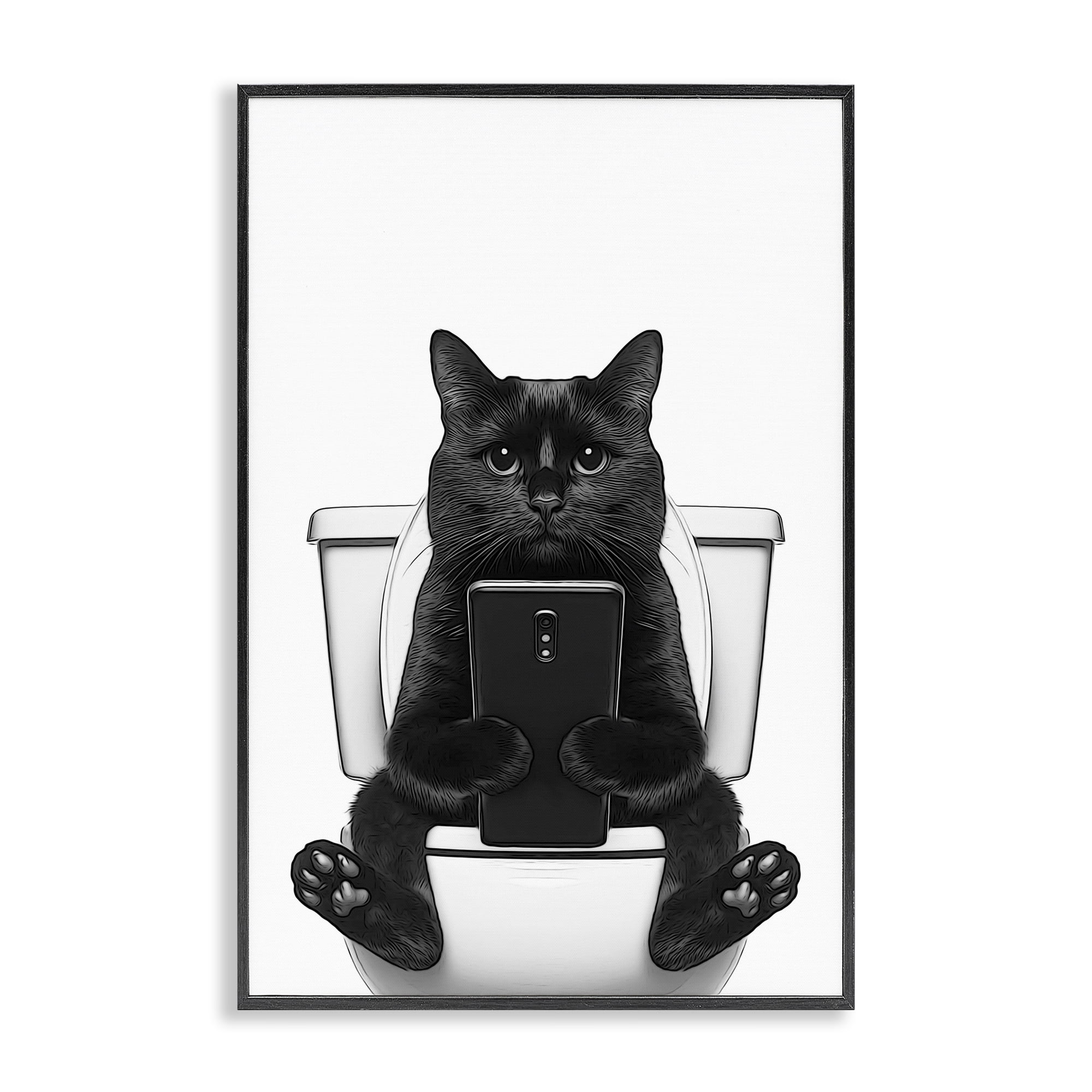 Stupell Industries Cat Texting on Toilet Typography Painting Black Framed Art Print Wall Art, 16 x 24