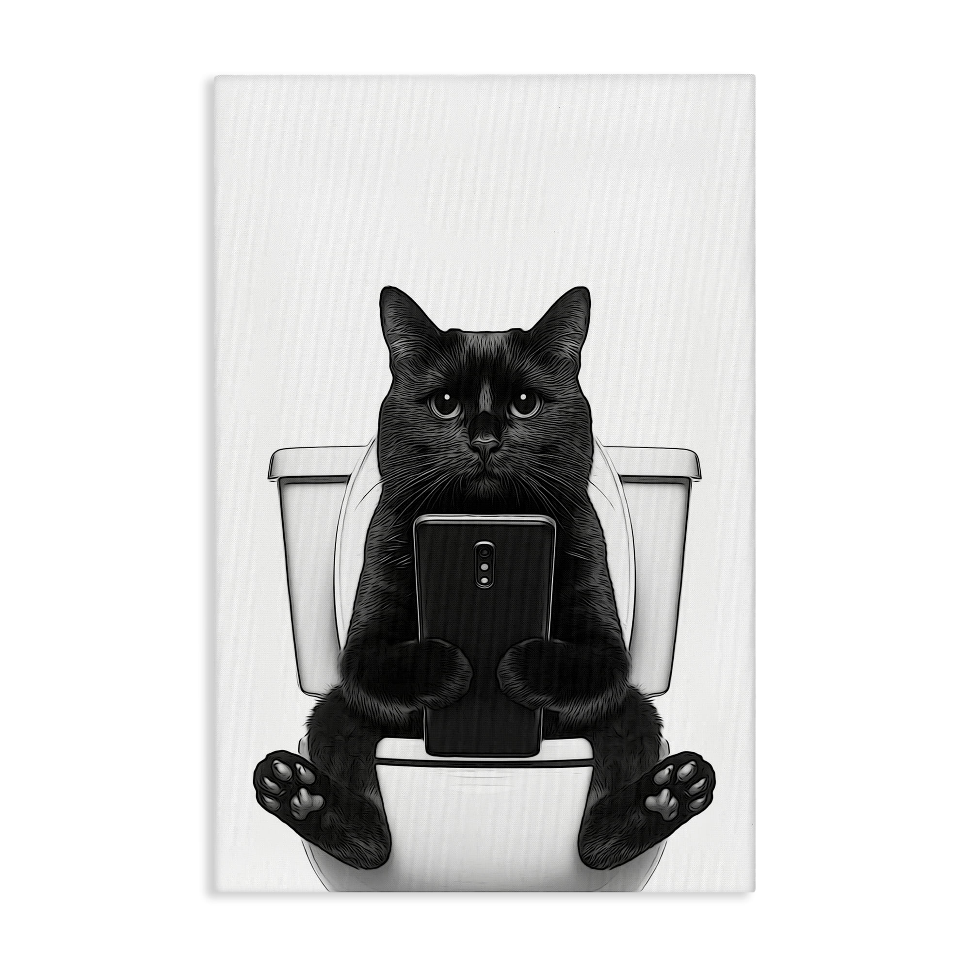 Stupell Industries Cat Texting on Toilet Typography Painting Gallery Wrapped Canvas Art Print Wall Art, 16 x 24