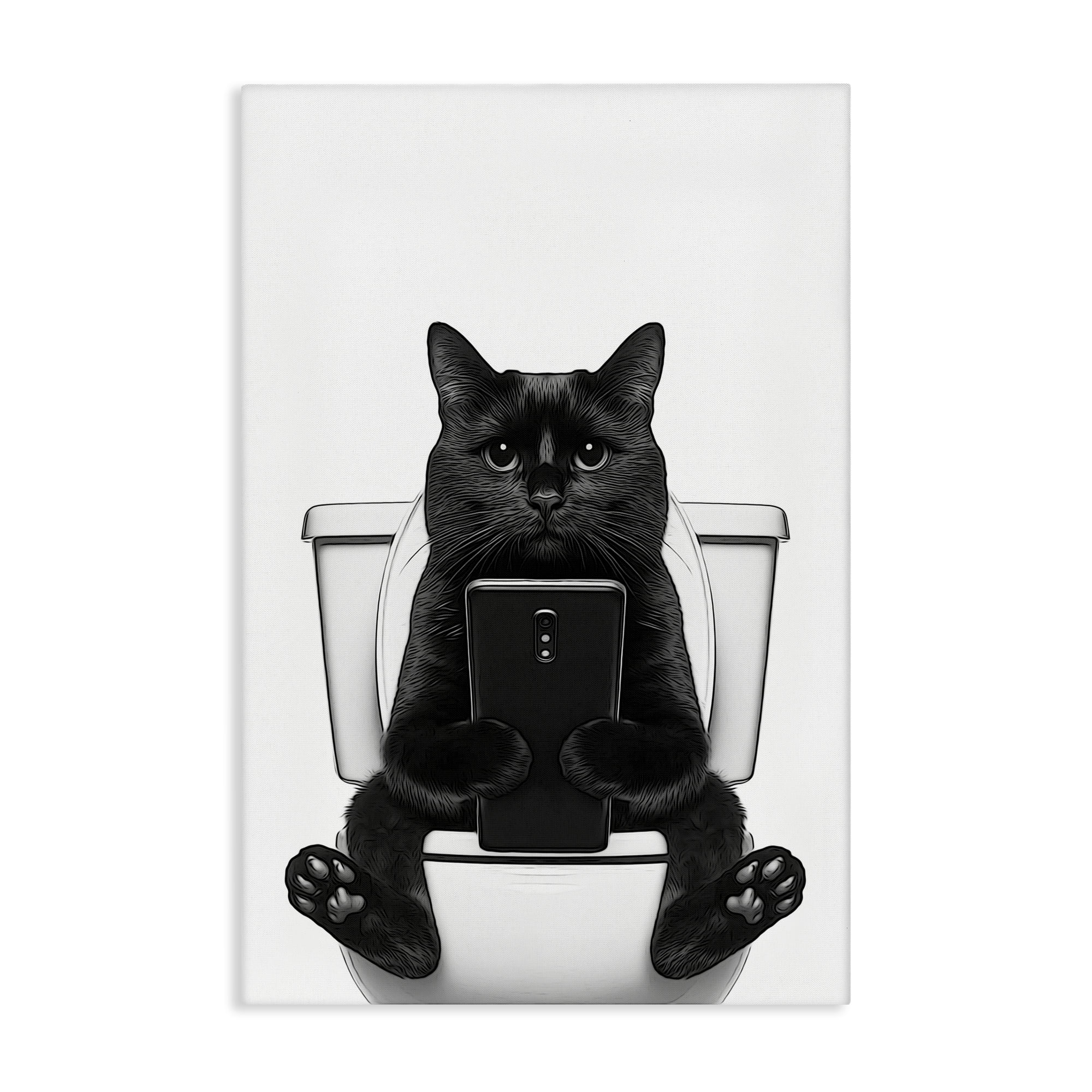 Stupell Industries Cat Texting on Toilet Typography Painting Gallery Wrapped Canvas Art Print Wall Art, 24 x 36