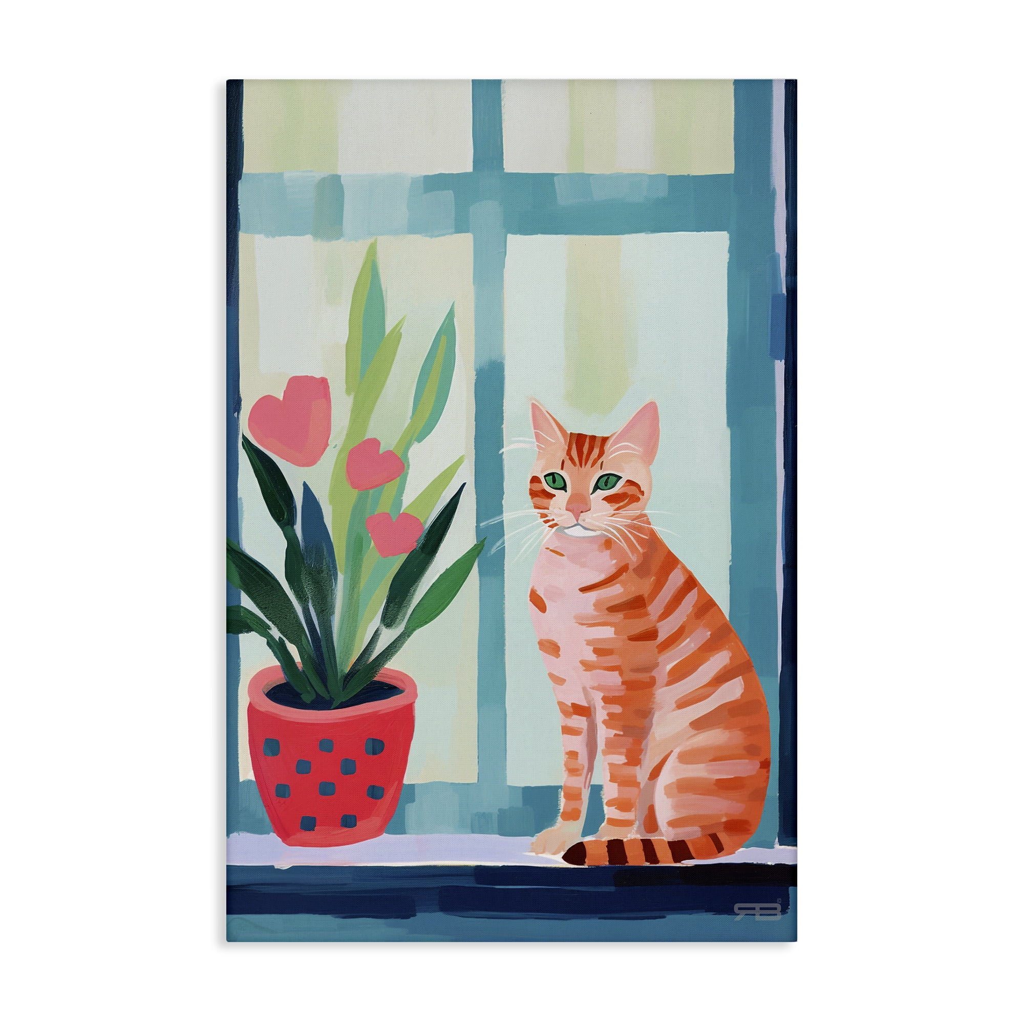 Stupell Industries Cat & Tulips in Windowsill Animals & Insects Painting Gallery Wrapped Canvas Art Print Wall Art, 30 x 45