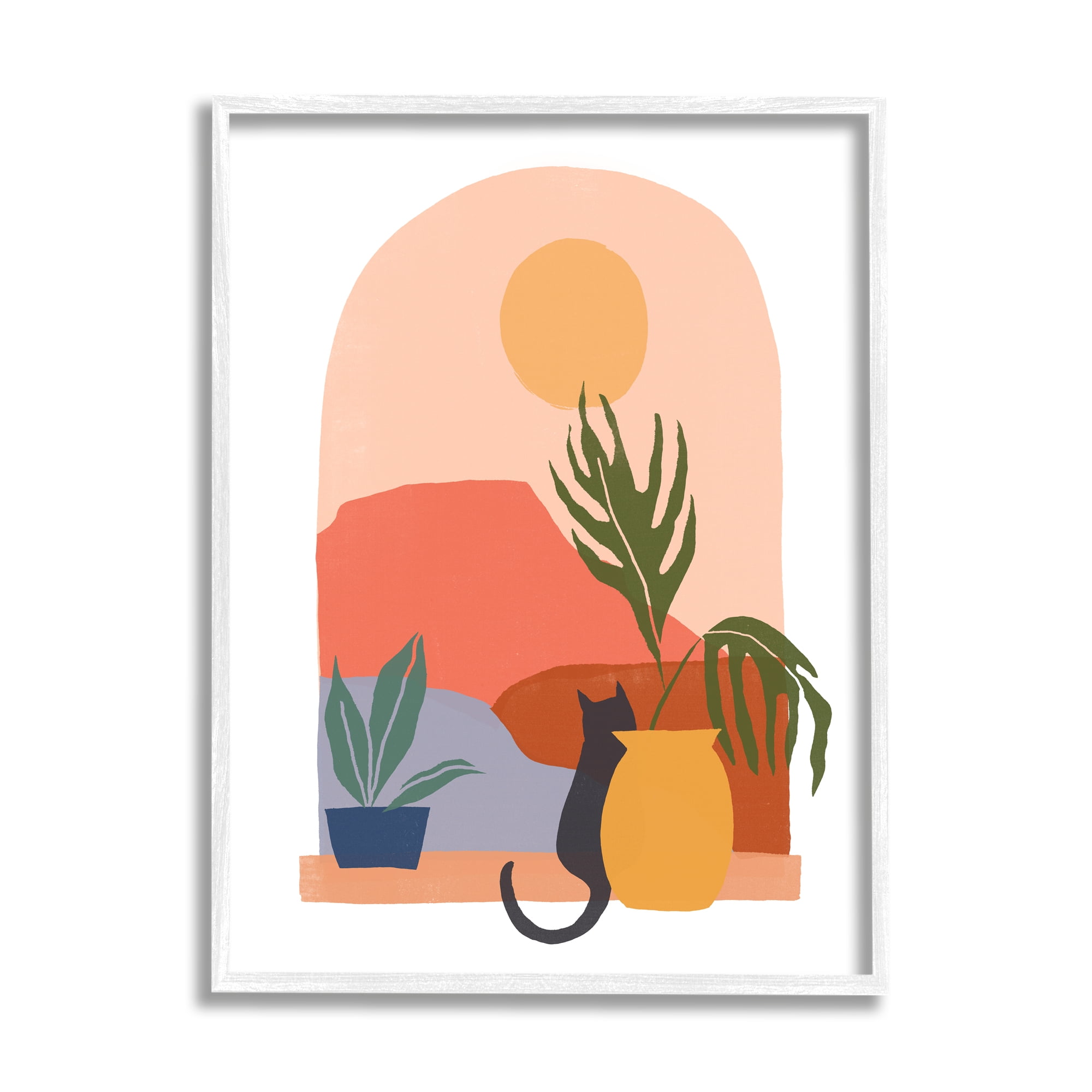 Stupell Industries Cat Watching Desert Dunes Modern Window View Graphic Art White Framed Art Print Wall Art, Design by June Erica Vess