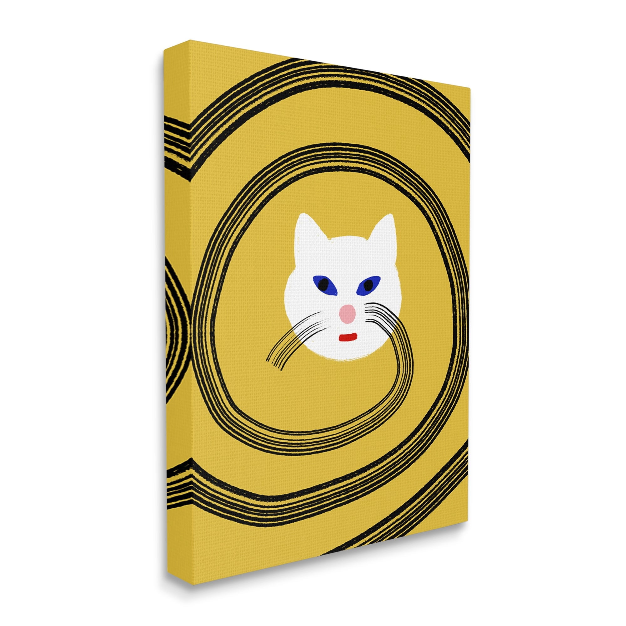 Stupell Industries Cat Whiskers Meow Abstract Modern Spiral over Yellow Animals & Insects Painting Gallery Wrapped Canvas Print Wall Art, 30 x 40