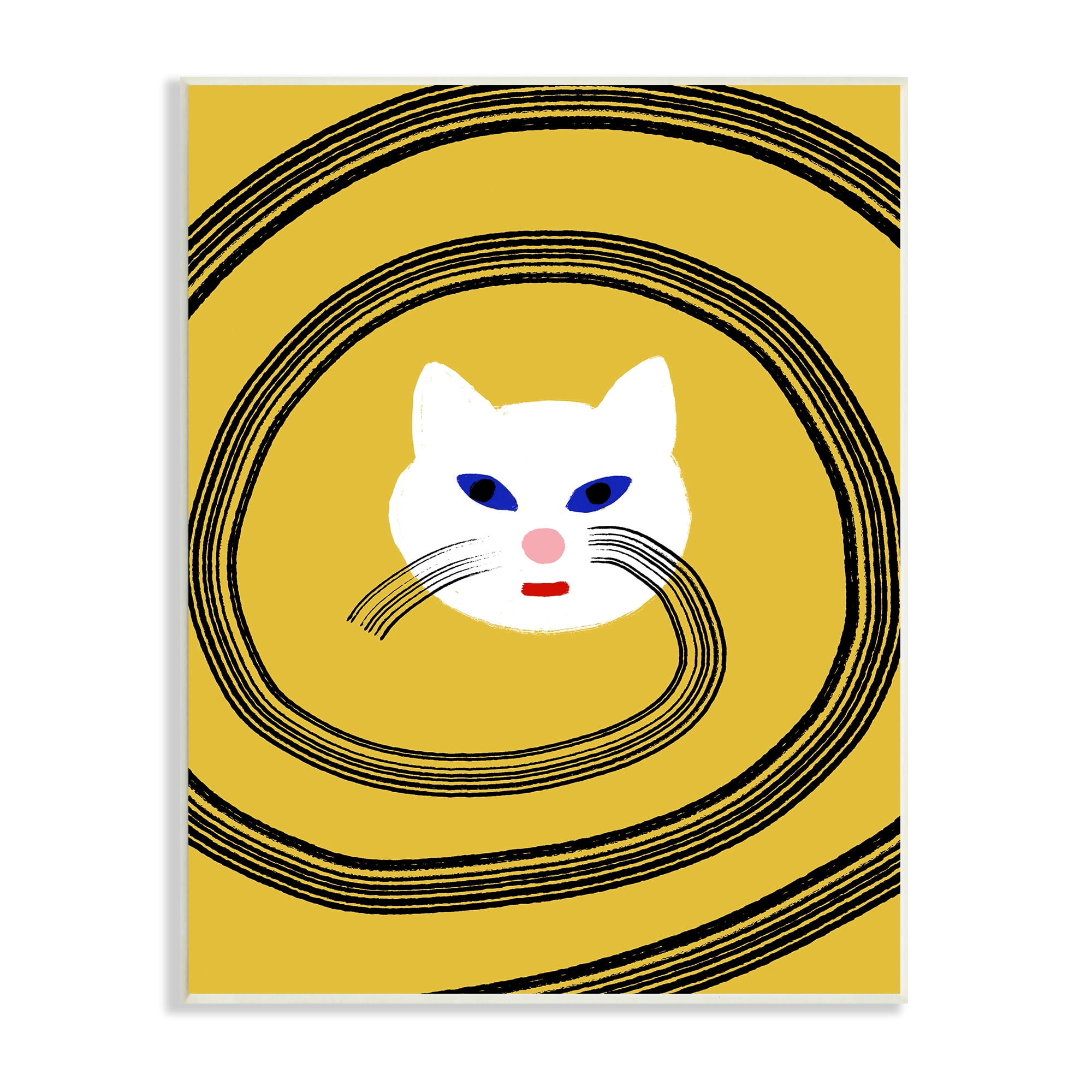 Stupell Industries Cat Whiskers Meow Abstract Modern Spiral over Yellow Animals & Insects Painting Unframed Art Print Wall Art, 10 x 15