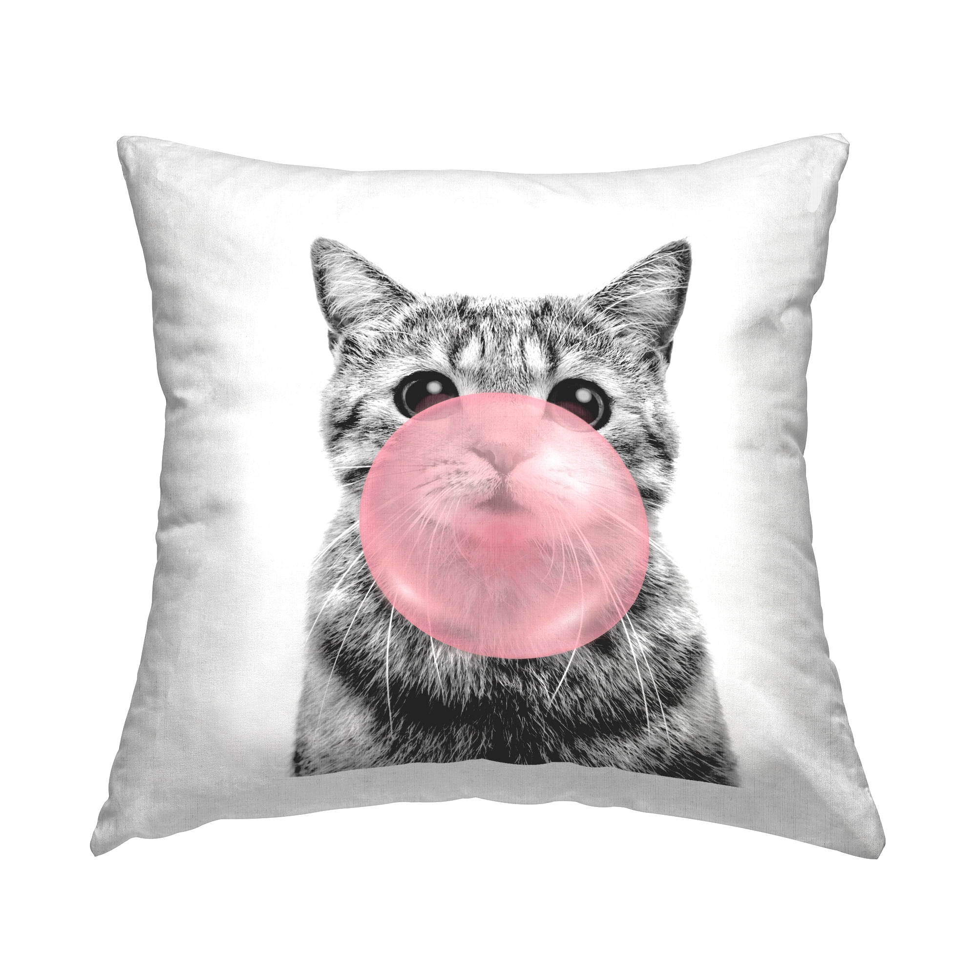 Stupell Industries Cat With Bubblegum Portrait Square Decorative Printed Throw Pillow Design By Emma P, 18 x 18