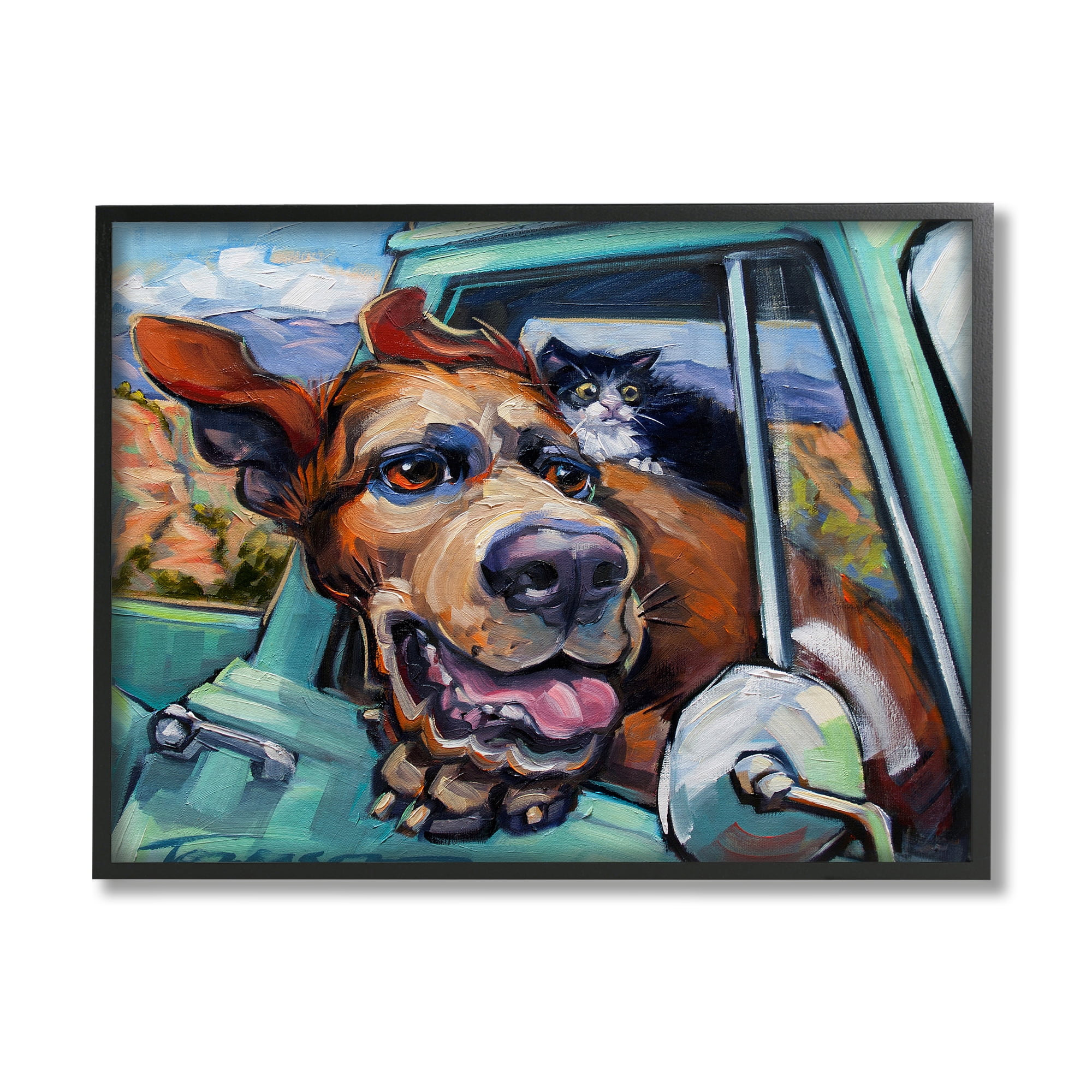 Stupell Industries Cat and Dog in Truck Window Wild Ride Black Framed by CR Townsend