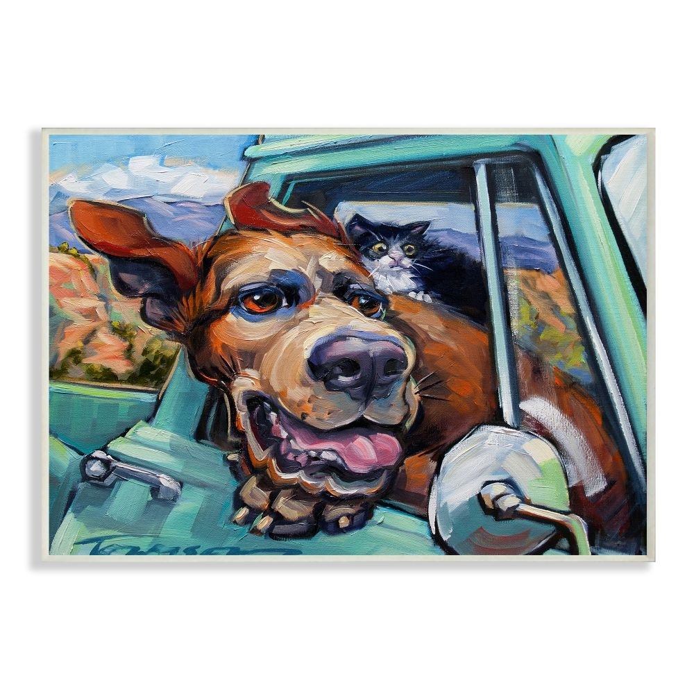 Stupell Industries Cat and Dog in Truck Window Wild Ride Wall Plaque by CR Townsend