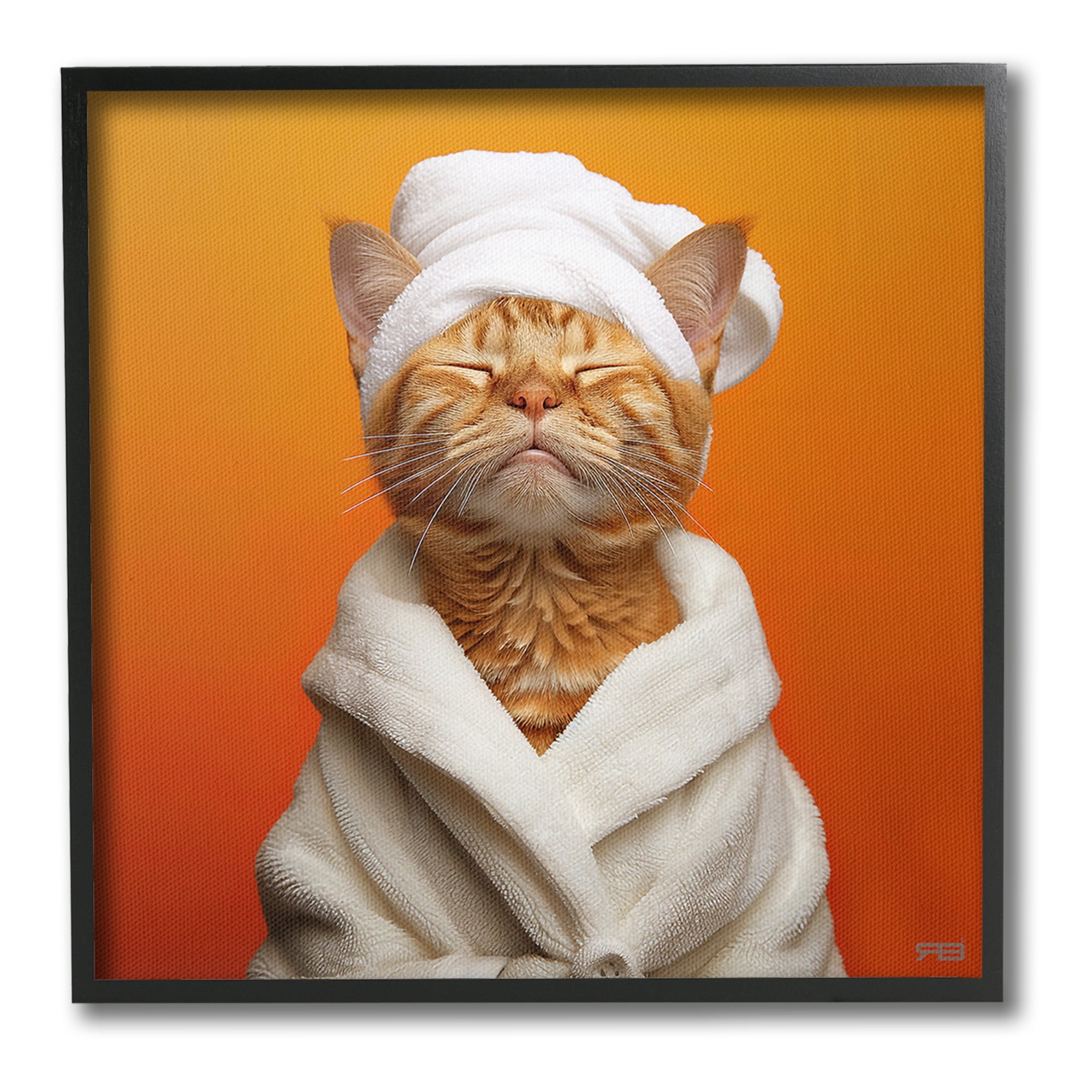 Stupell Industries Cat in Bathrobe Animals & Insects Painting Black Framed Art Print Wall Art, 12 x 12