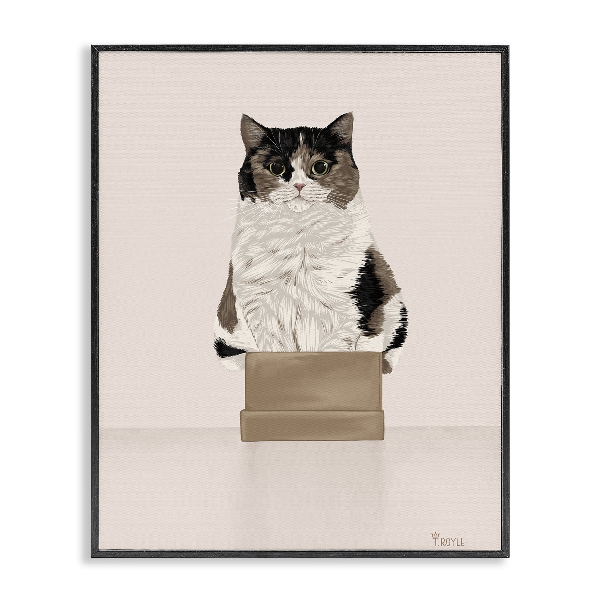 Stupell Industries Cat in Cardboard Box Animals & Insects Painting Black Framed Art Print Wall Art, 11 x 14