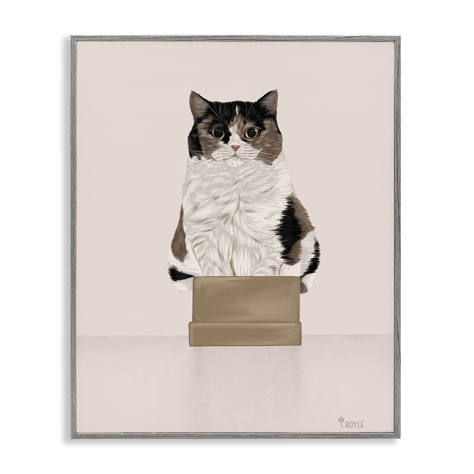 Stupell Industries Cat in Cardboard Box Animals & Insects Painting Gray Framed Art Print Wall Art, 11 x 14