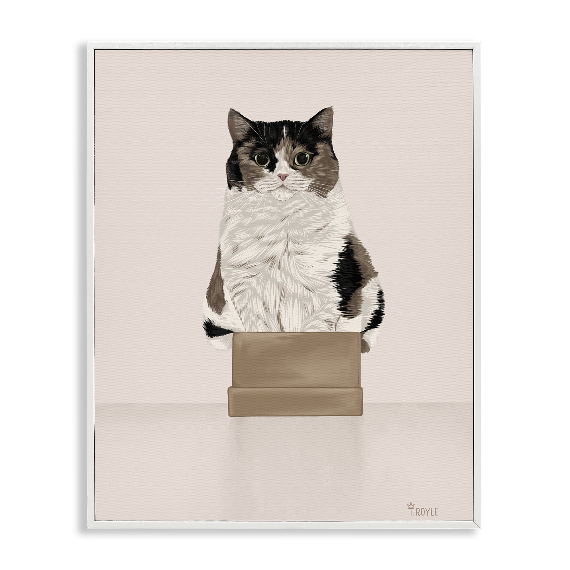 Stupell Industries Cat in Cardboard Box Animals & Insects Painting White Framed Art Print Wall Art, 16 x 20