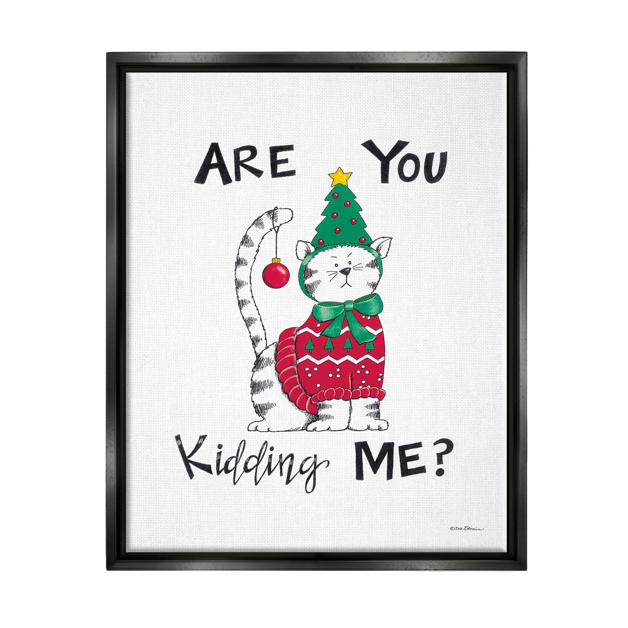 Stupell Industries Cat in Christmas Costume Holiday Painting Black Floater Framed Art Print Wall Art, 17 x 21